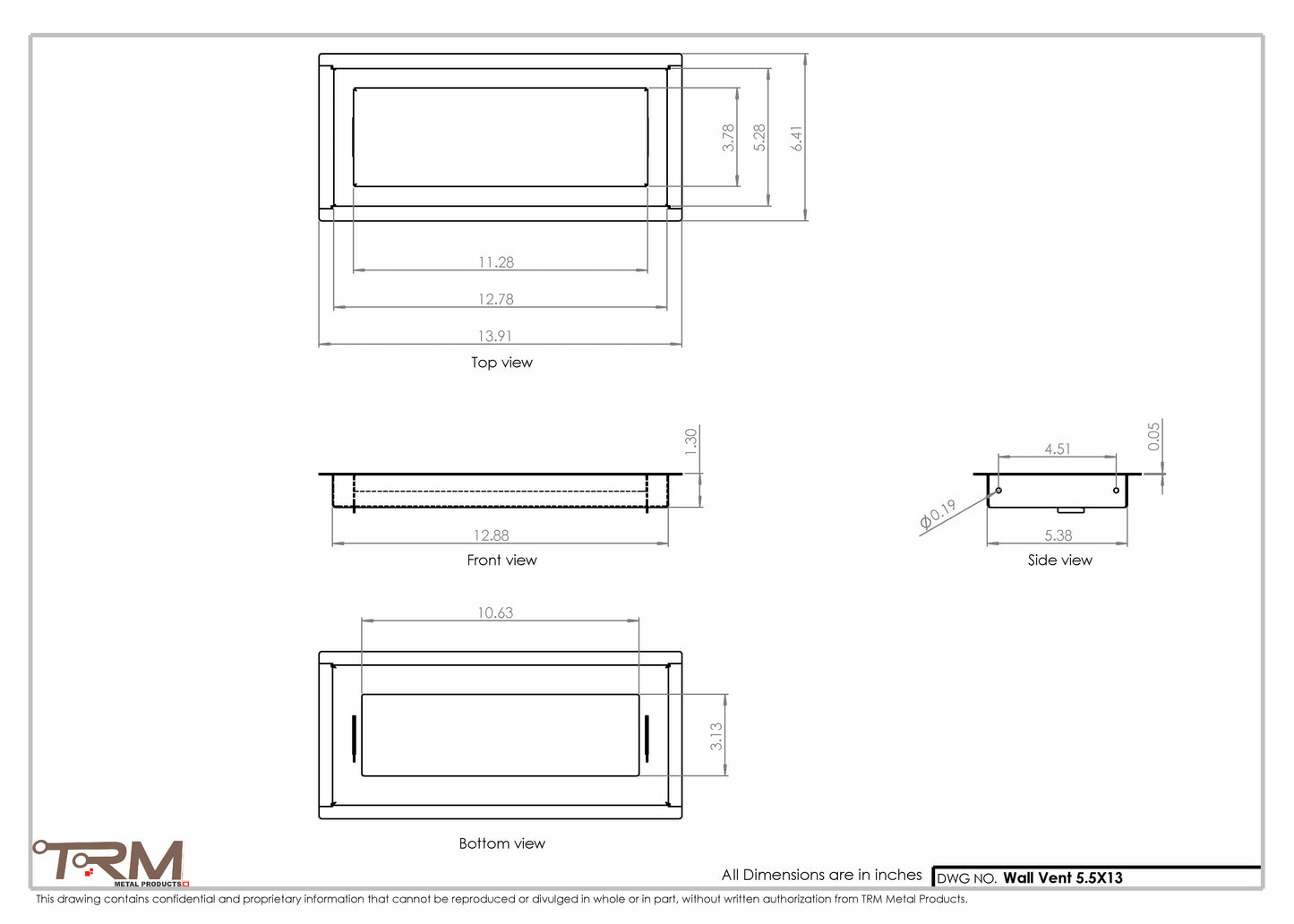 5.5x13 - Wall Vent - Modern Vent Cover -  Return Air Vent - TRM Metal  13x5.5