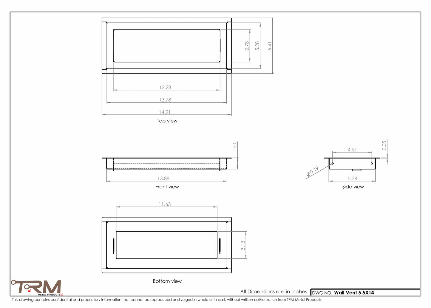 5.5x14 - Wall Vent - Modern Vent Cover -  Return Air Vent - TRM Metal  14x5.5