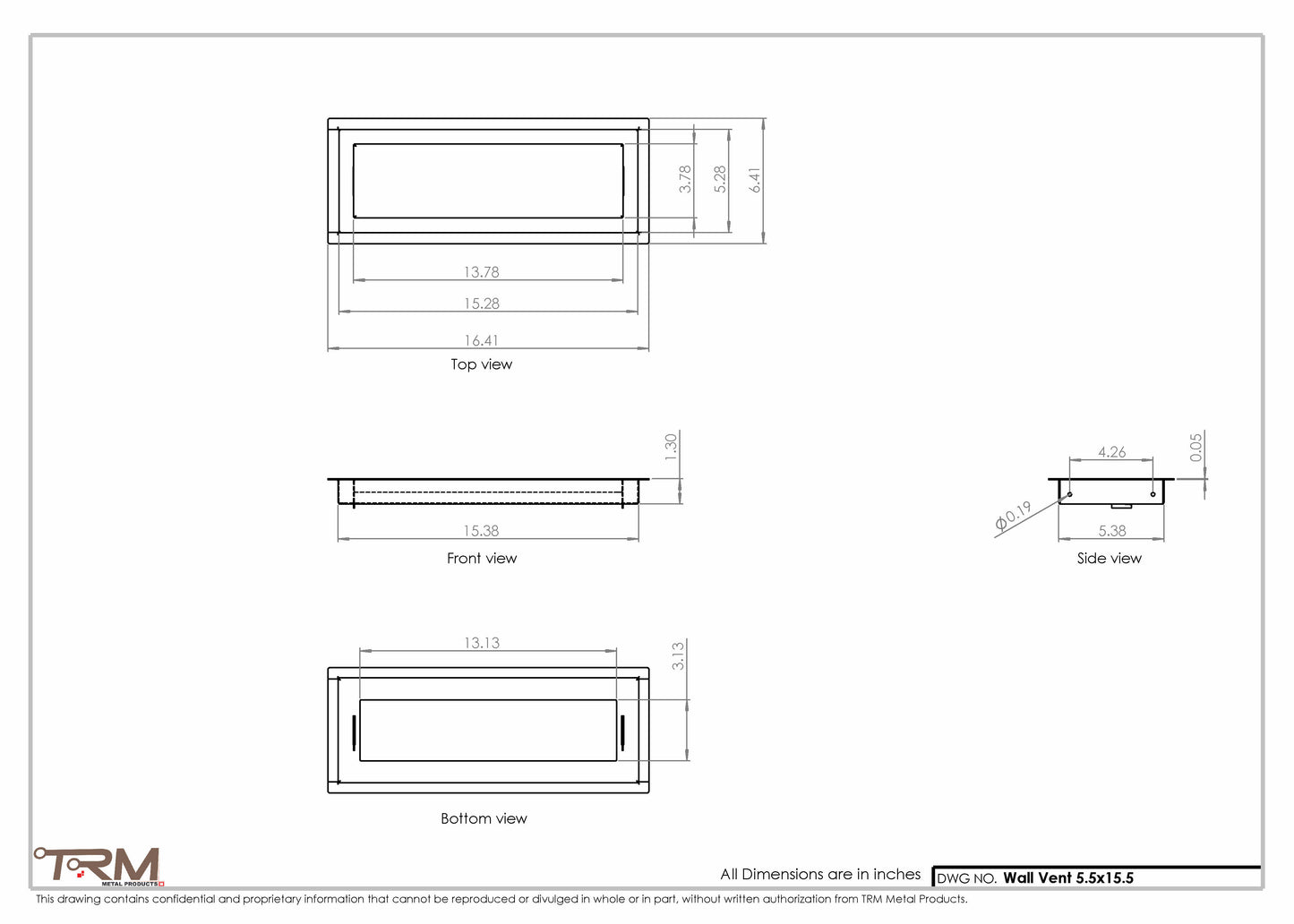5.5x15.5 - Wall Vent - Modern Vent Cover -  Return Air Vent - TRM Metal  15.5x5.5