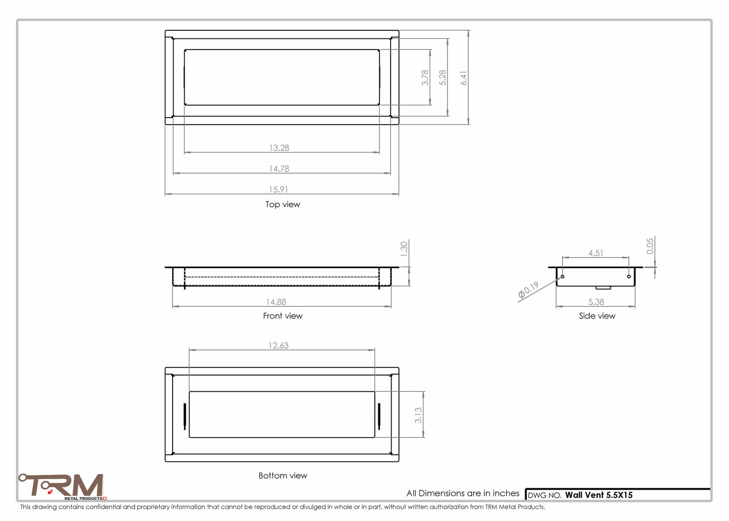 5.5x15 - Wall Vent - Modern Vent Cover -  Return Air Vent - TRM Metal  15x5.5