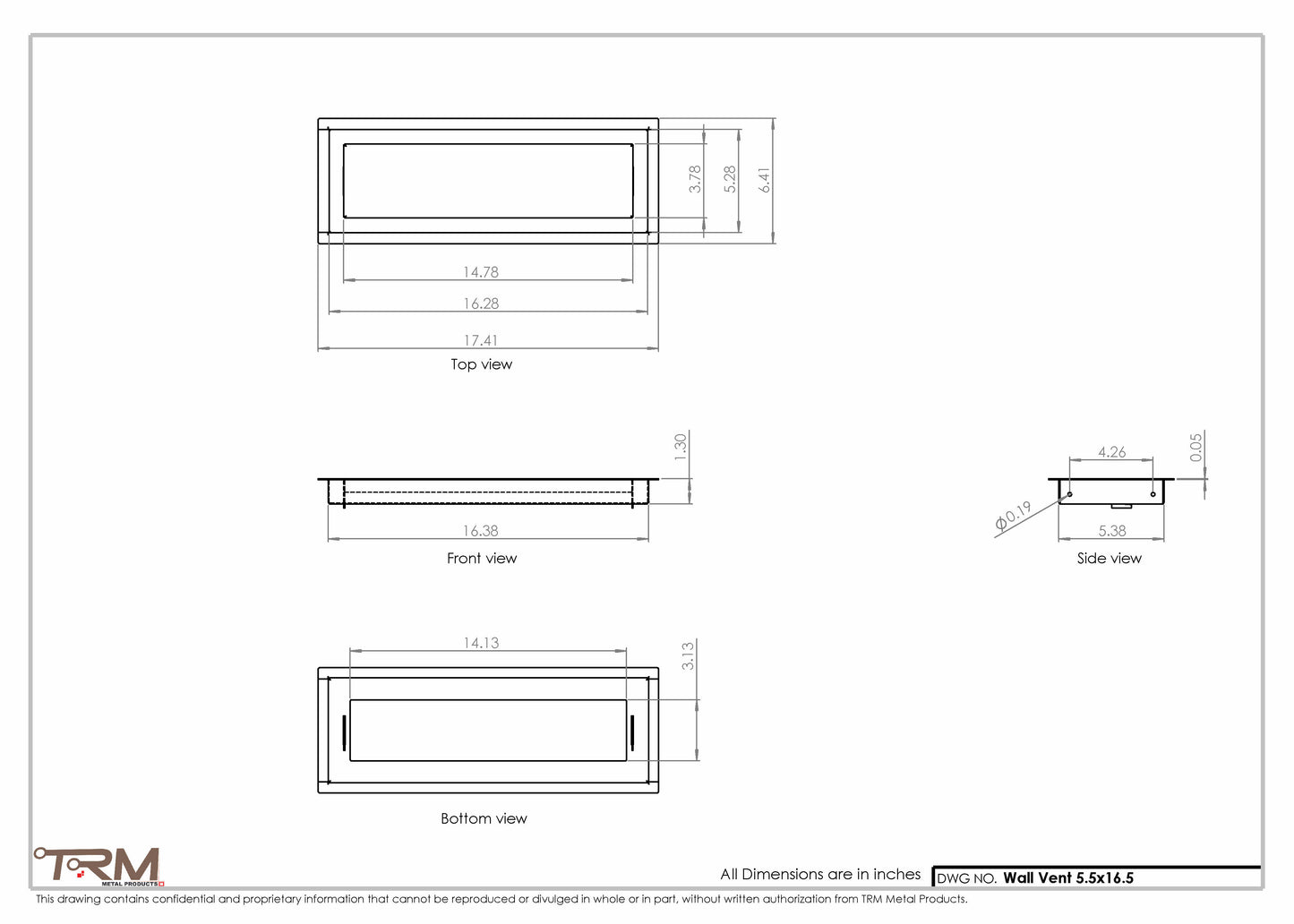 5.5x16.5 - Wall Vent - Modern Vent Cover -  Return Air Vent - TRM Metal  16.5x5.5