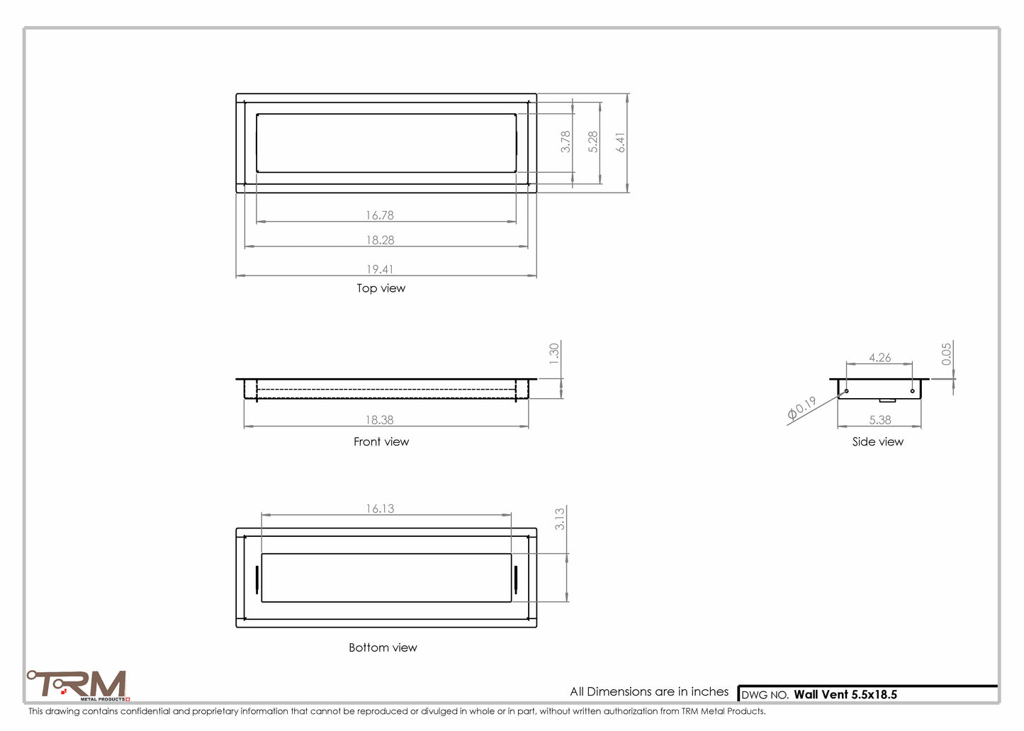 5.5x18.5 - Wall Vent - Modern Vent Cover -  Return Air Vent - TRM Metal  18.5x5.5