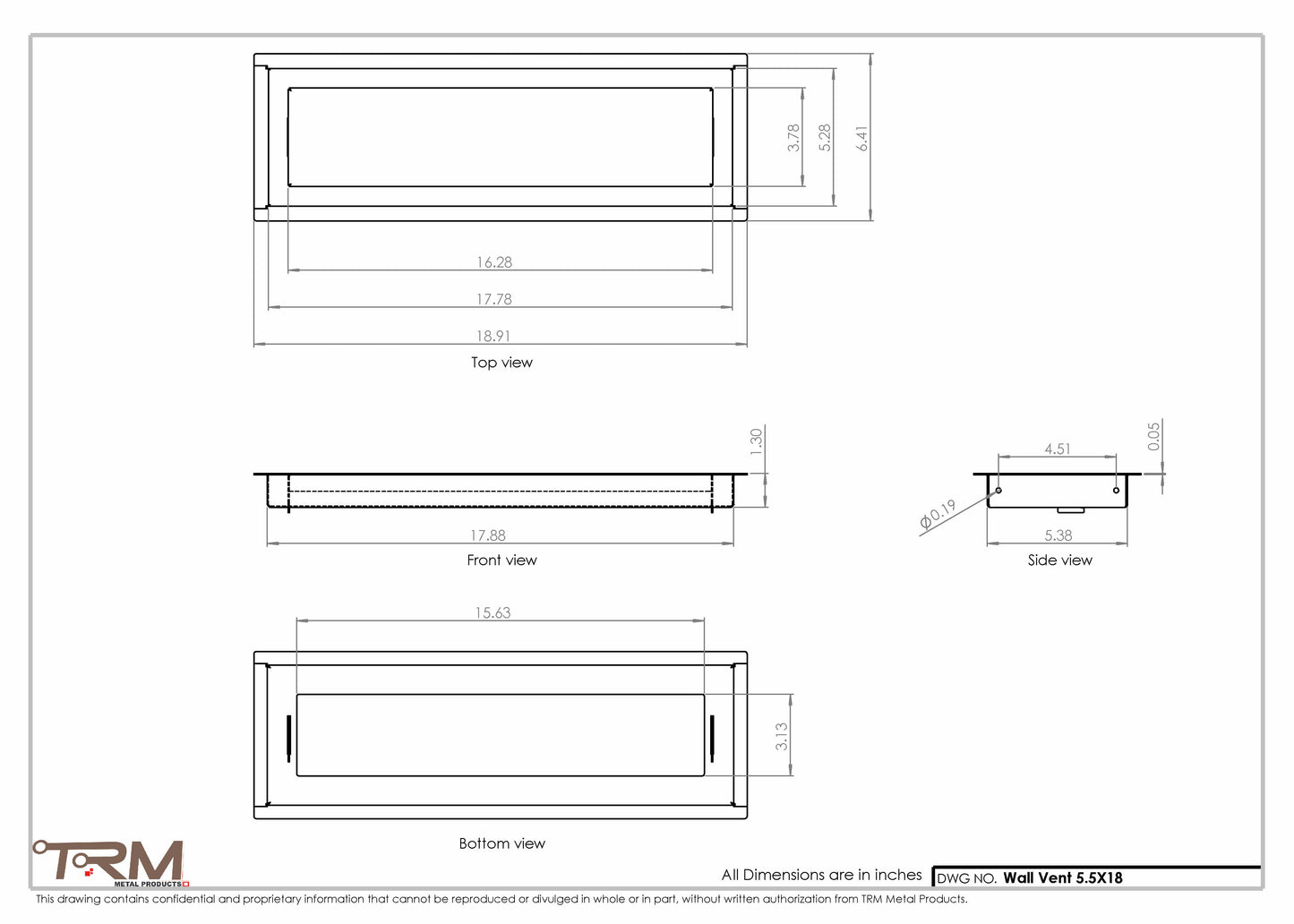 5.5x18 - Wall Vent - Modern Vent Cover -  Return Air Vent - TRM Metal  18x5.5
