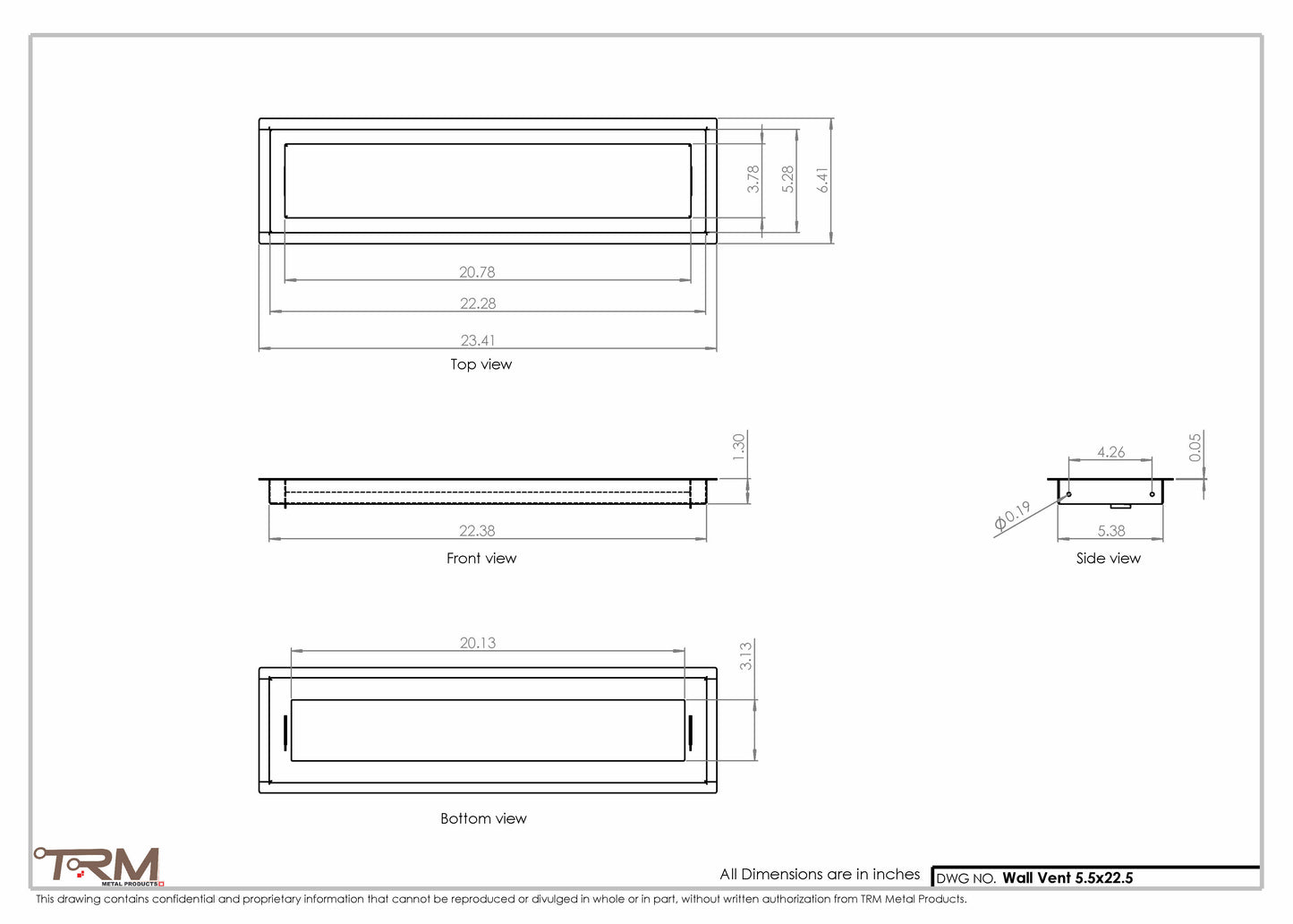 5.5x22.5 - Wall Vent - Modern Vent Cover -  Return Air Vent - TRM Metal  22.5x5.5