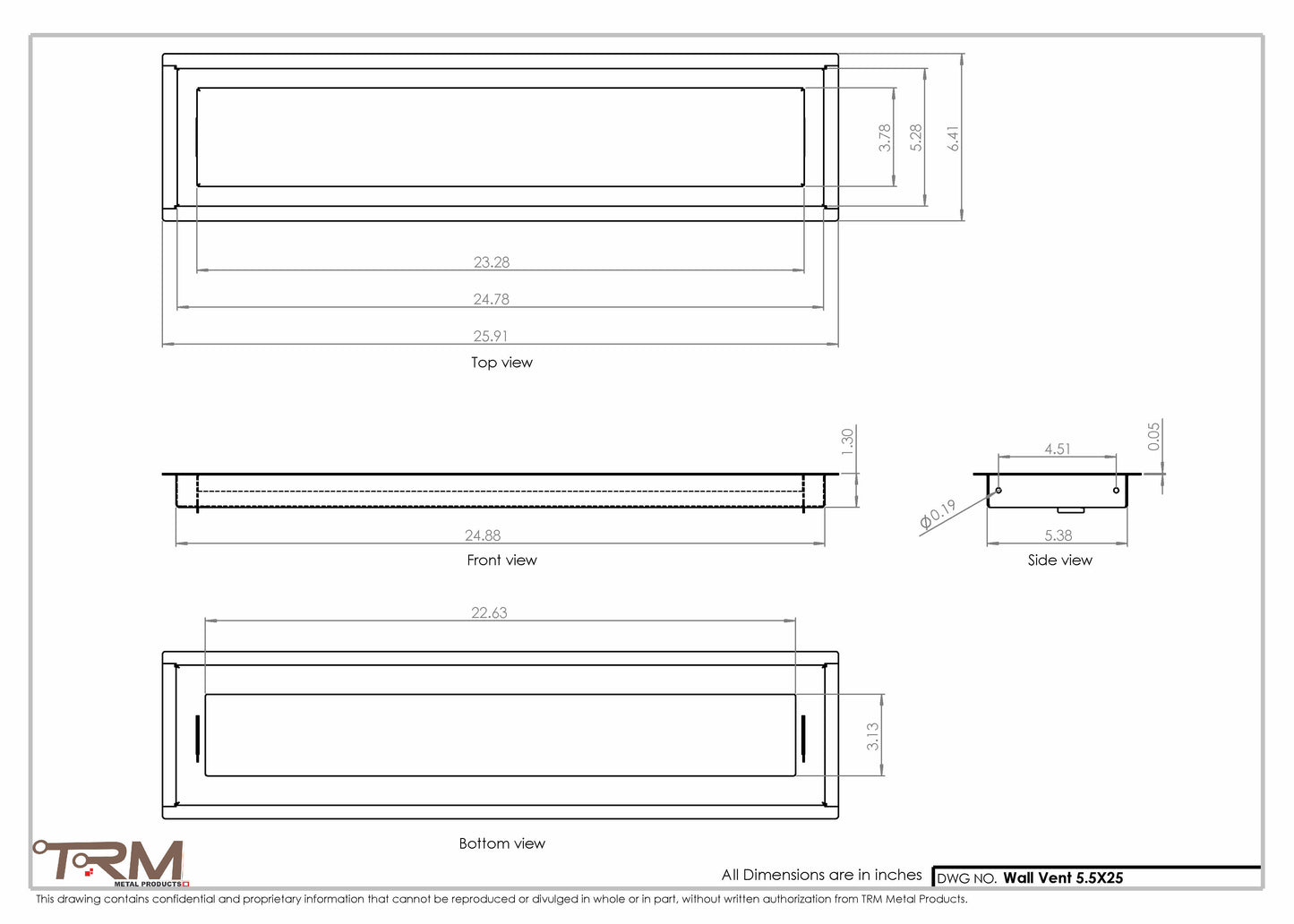 5.5x25 - Wall Vent - Modern Vent Cover -  Return Air Vent - TRM Metal  25x5.5