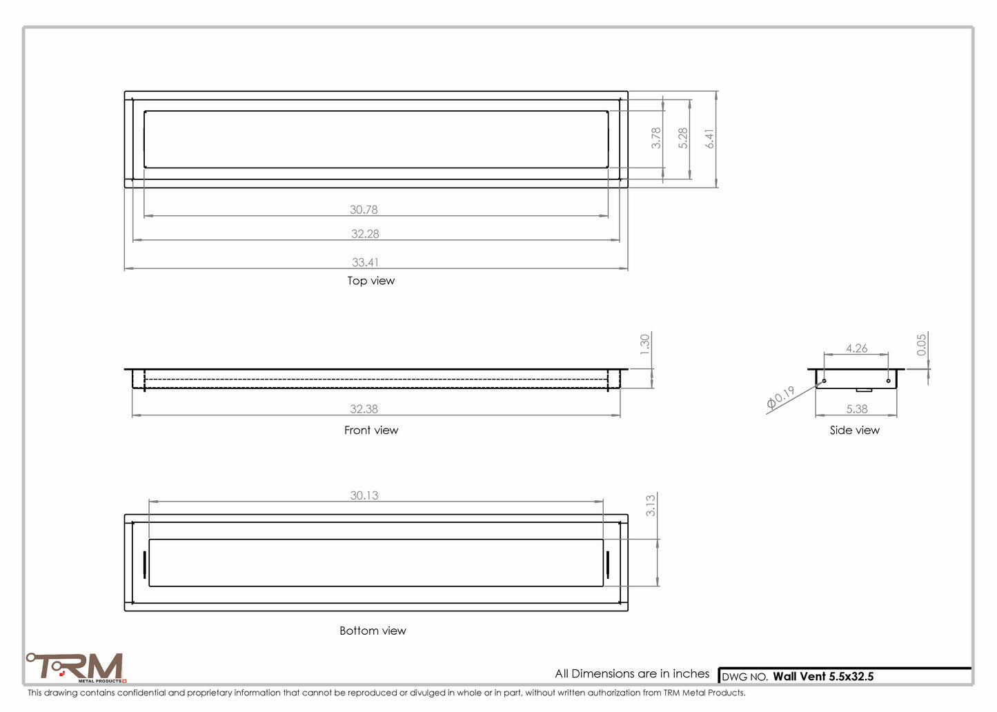 5.5x32.5 - Wall Vent - Modern Vent Cover -  Return Air Vent - TRM Metal  32.5x5.5