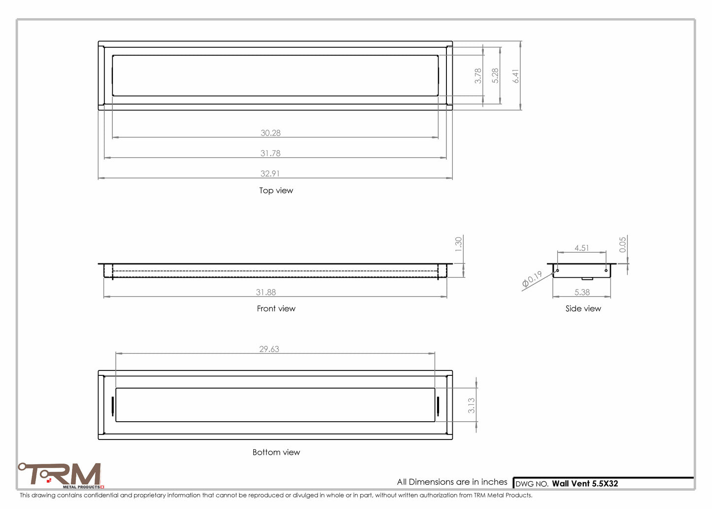 5.5x32 - Wall Vent - Modern Vent Cover -  Return Air Vent - TRM Metal  32x5.5