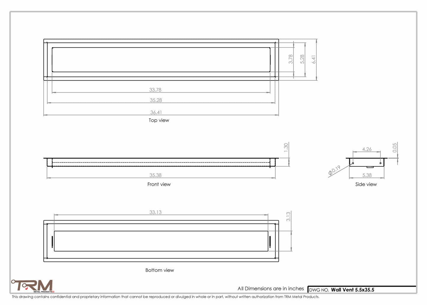 5.5x35.5 - Wall Vent - Modern Vent Cover -  Return Air Vent - TRM Metal  35.5x5.5