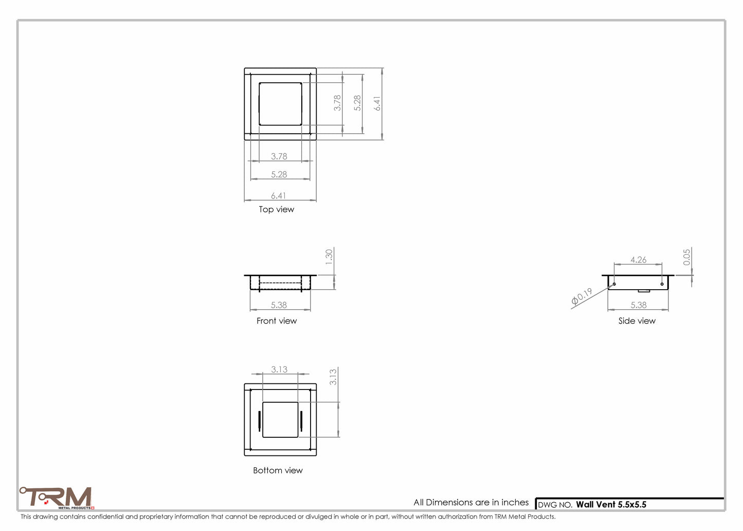 5.5x5.5 - Wall Vent - Modern Vent Cover -  Return Air Vent - TRM Metal  5.5x5.5