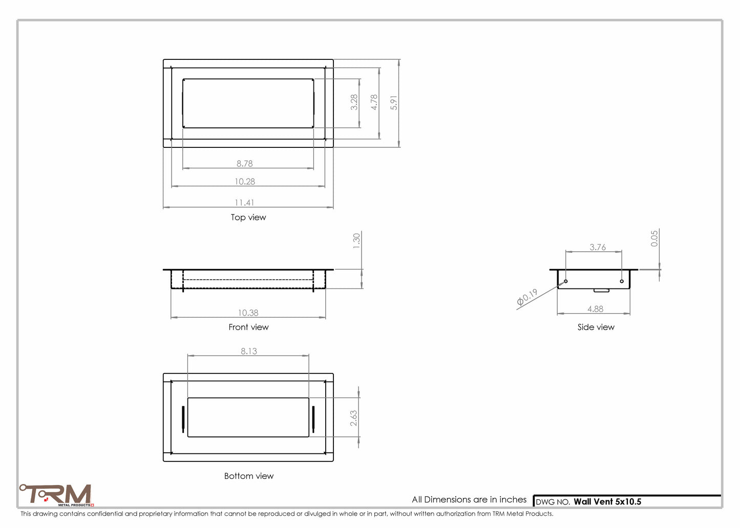 5x10.5 - Wall Vent - Modern Vent Cover -  Return Air Vent - TRM Metal  10.5x5