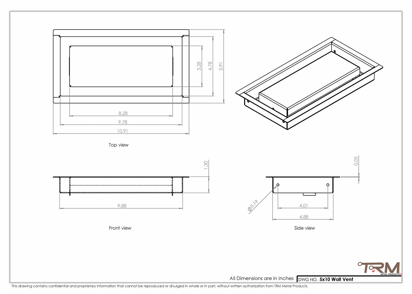 5x10 - Wall Vent - Modern Vent Cover -  Return Air Vent - TRM Metal