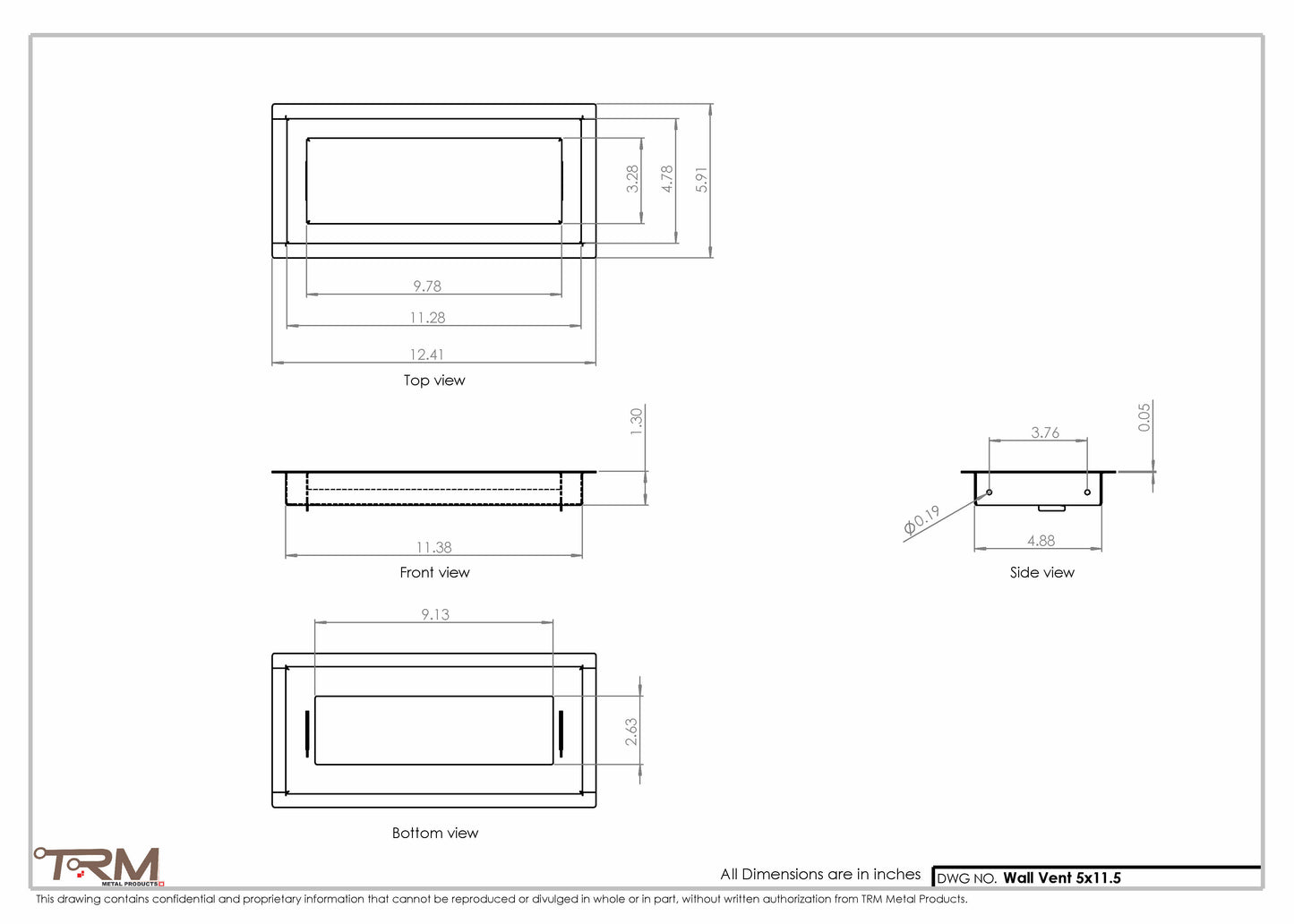 5x11.5 - Wall Vent - Modern Vent Cover -  Return Air Vent - TRM Metal  11.5x5