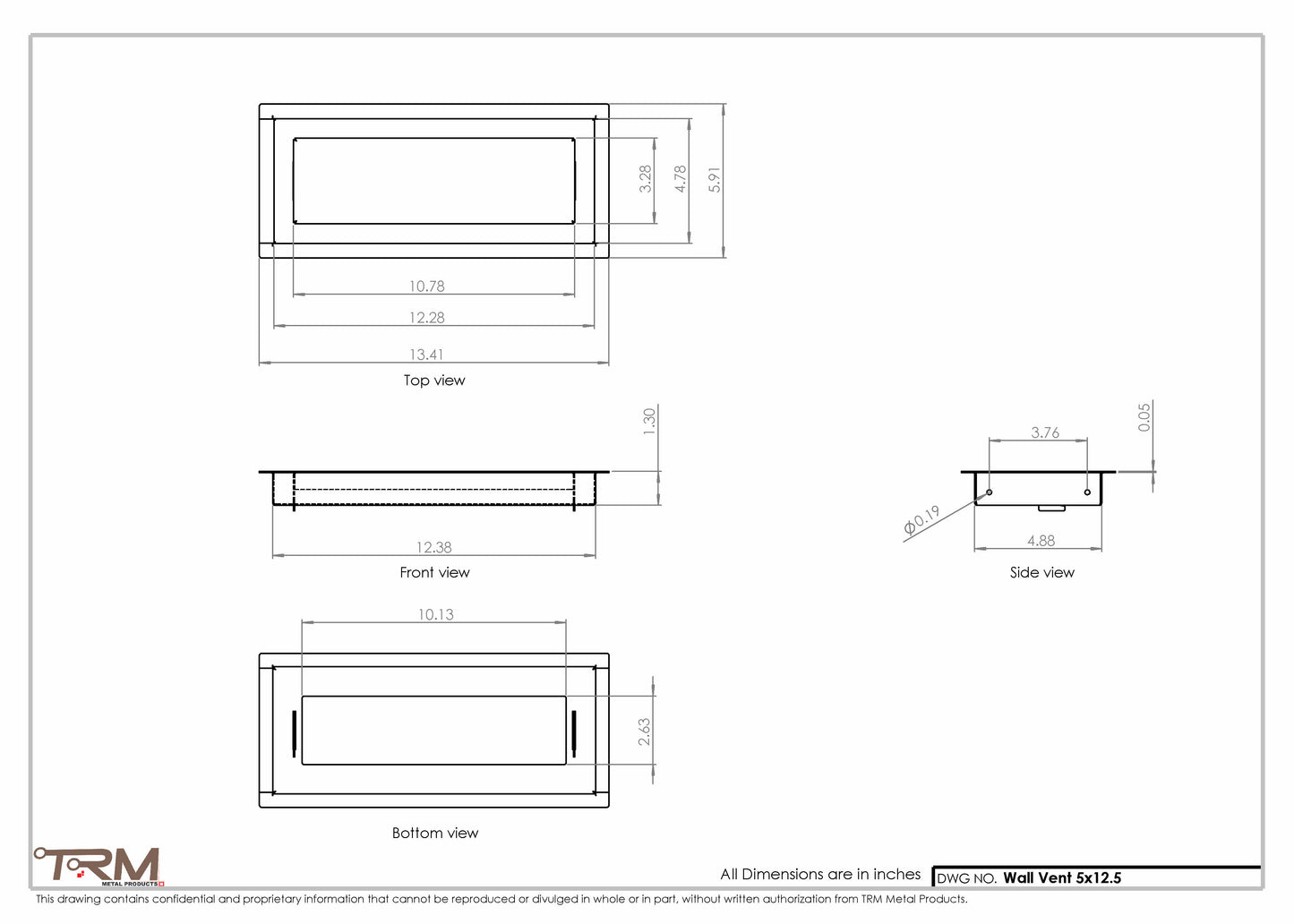 5x12.5 - Wall Vent - Modern Vent Cover -  Return Air Vent - TRM Metal  12.5x5