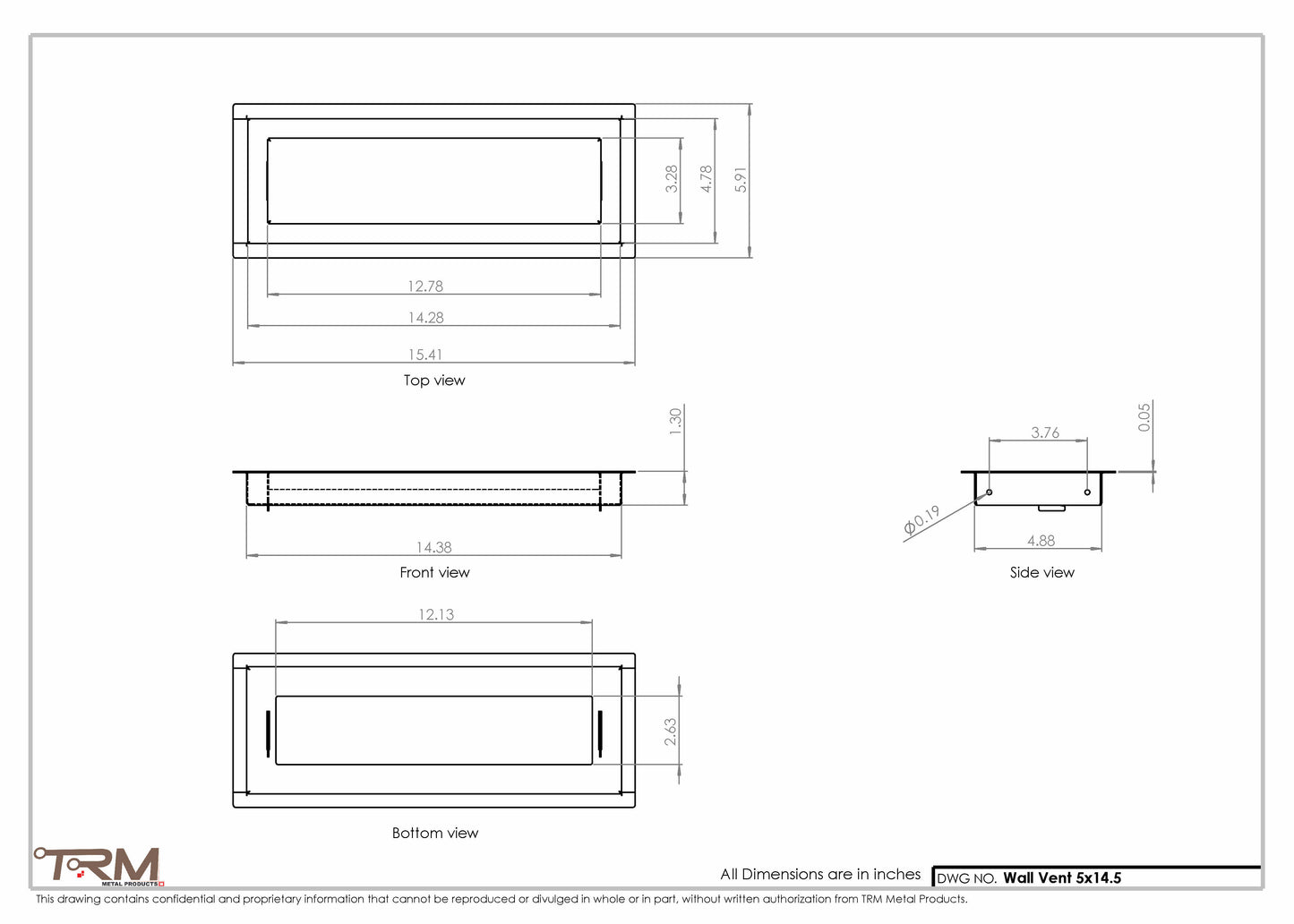 5x14.5 - Wall Vent - Modern Vent Cover -  Return Air Vent - TRM Metal  14.5x5