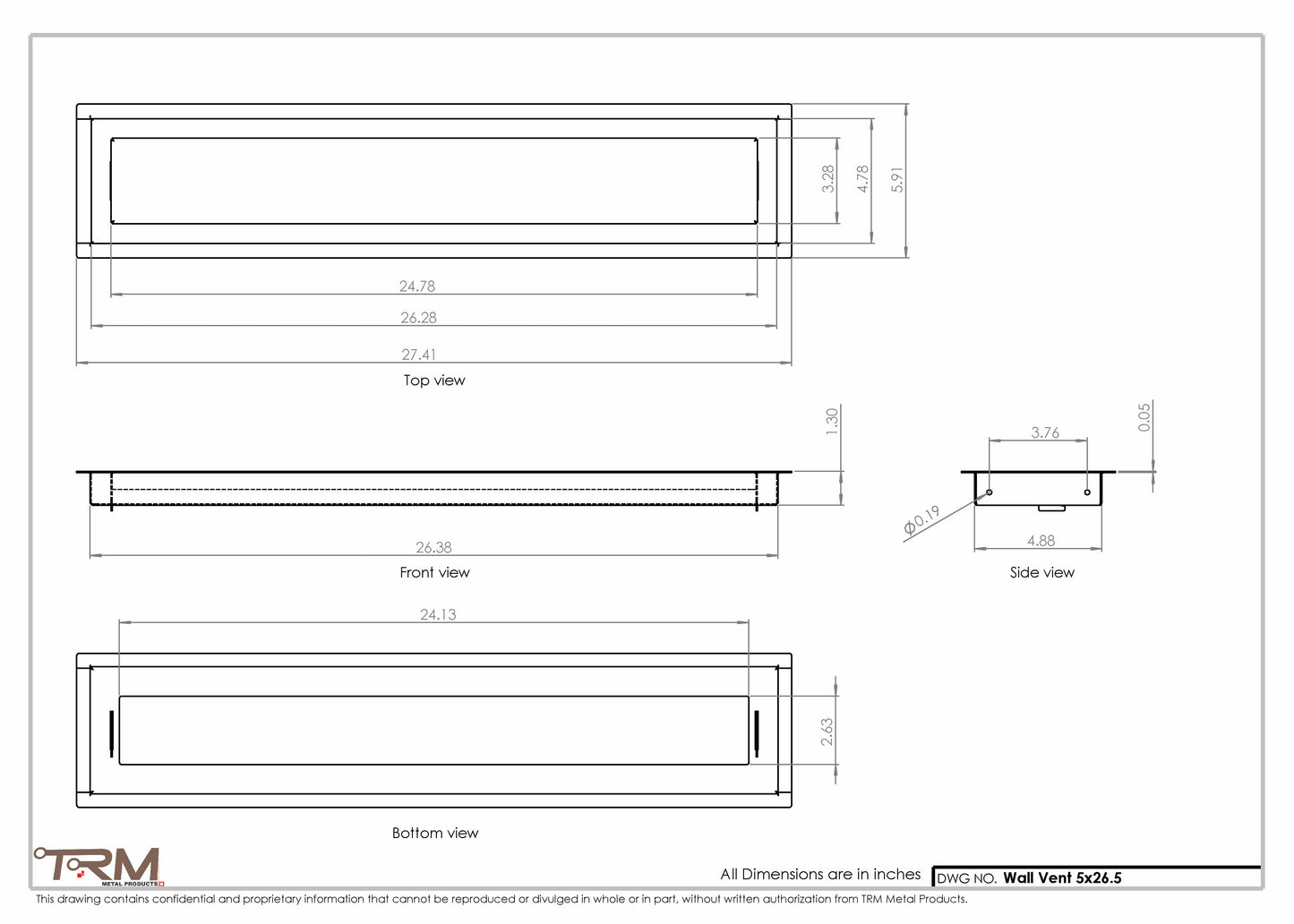 5x26.5 - Wall Vent - Modern Vent Cover -  Return Air Vent - TRM Metal  26.5x5