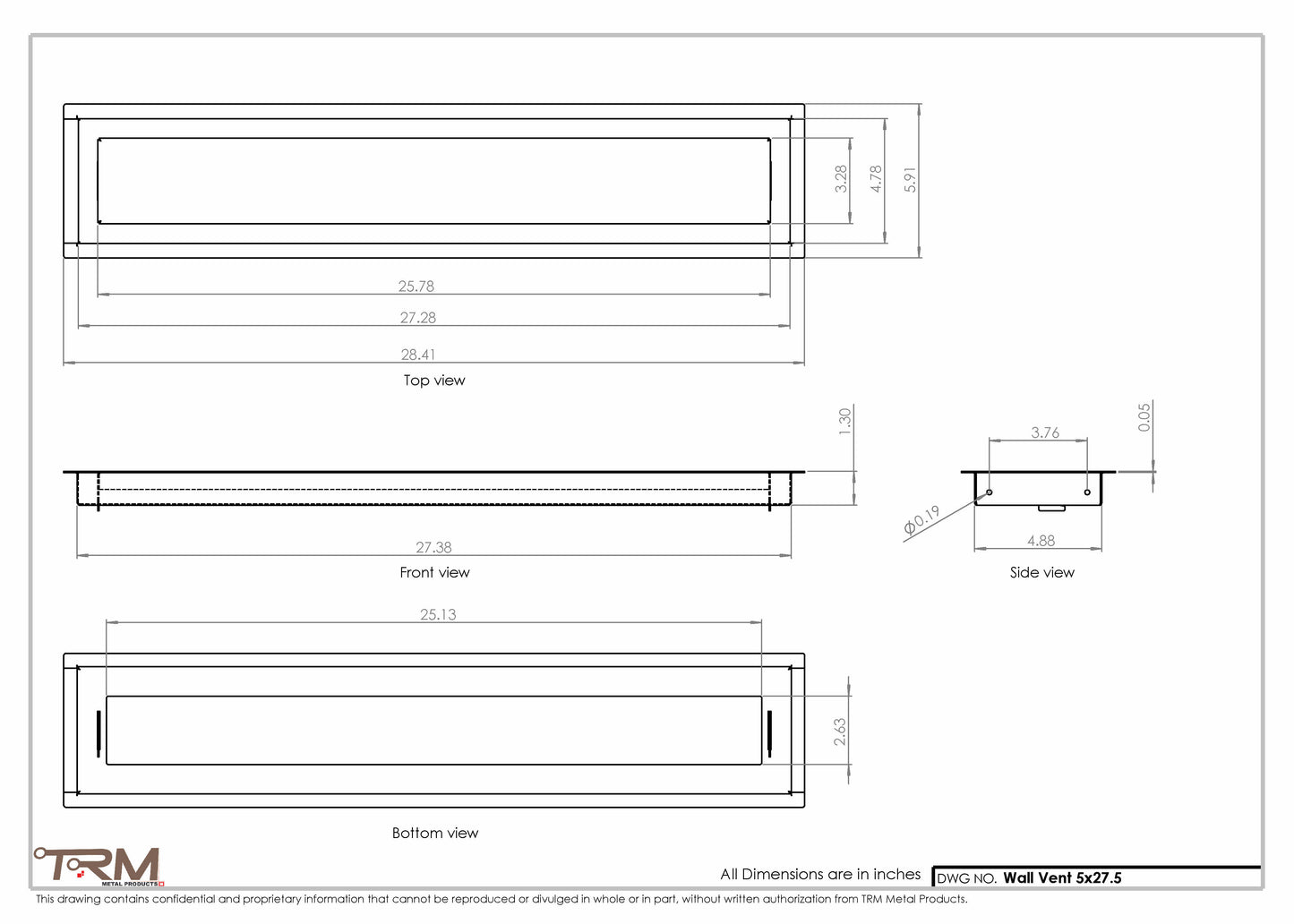 5x27.5 - Wall Vent - Modern Vent Cover -  Return Air Vent - TRM Metal  27.5x5
