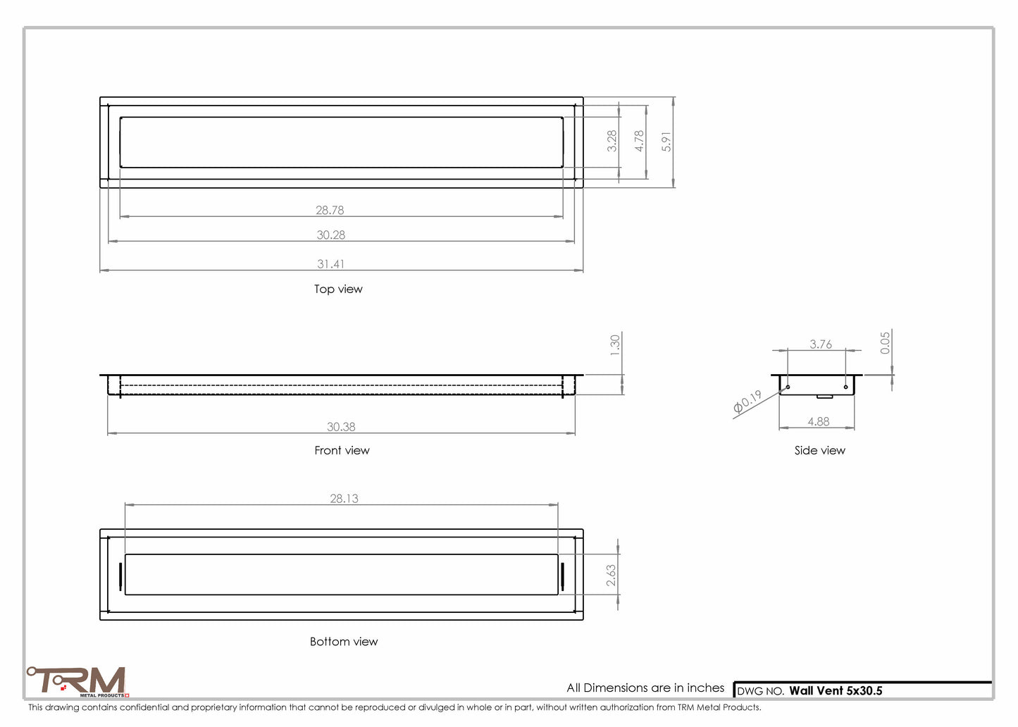 5x30.5 - Wall Vent - Modern Vent Cover -  Return Air Vent - TRM Metal  30.5x5