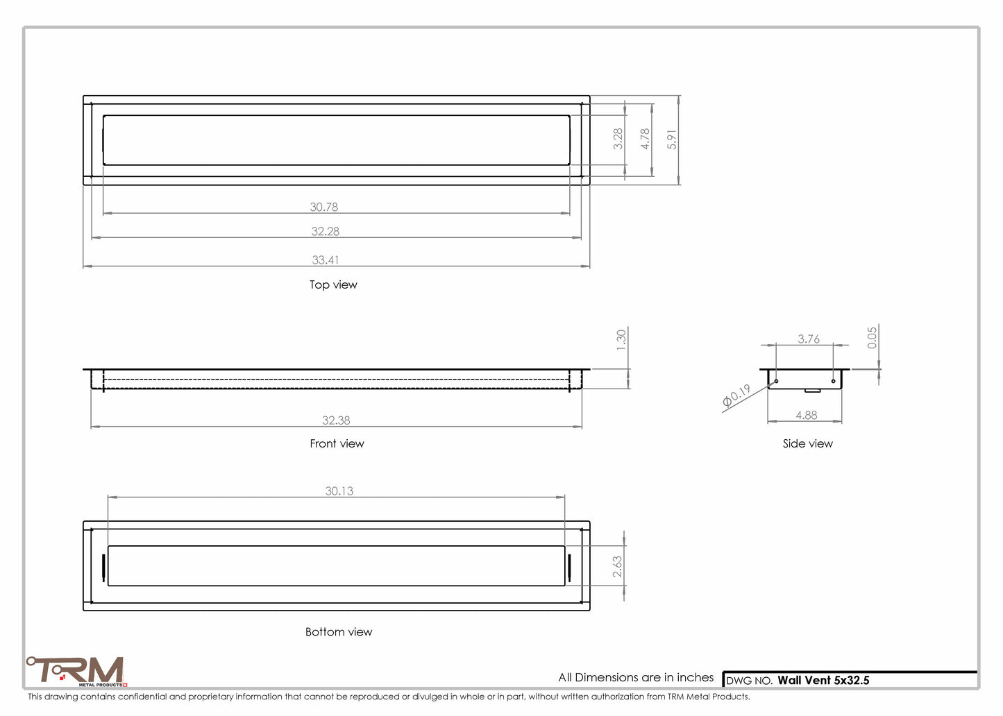 5x32.5 - Wall Vent - Modern Vent Cover -  Return Air Vent - TRM Metal  32.5x5