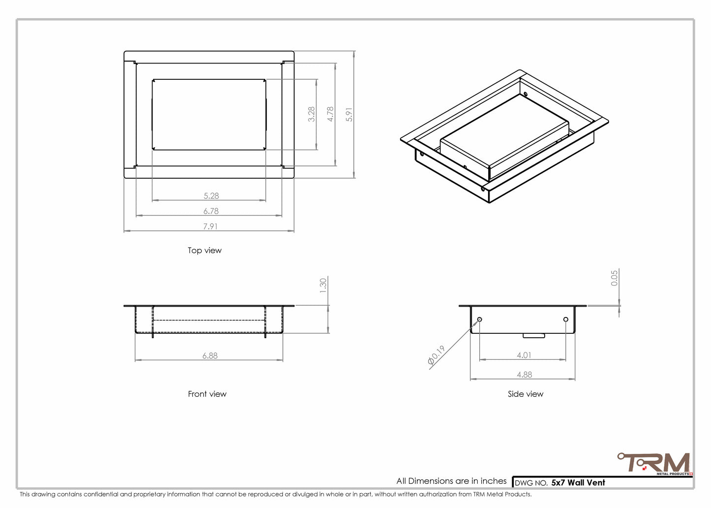 5x7 - Wall Vent - Modern Vent Cover -  Return Air Vent - TRM Metal  7x5