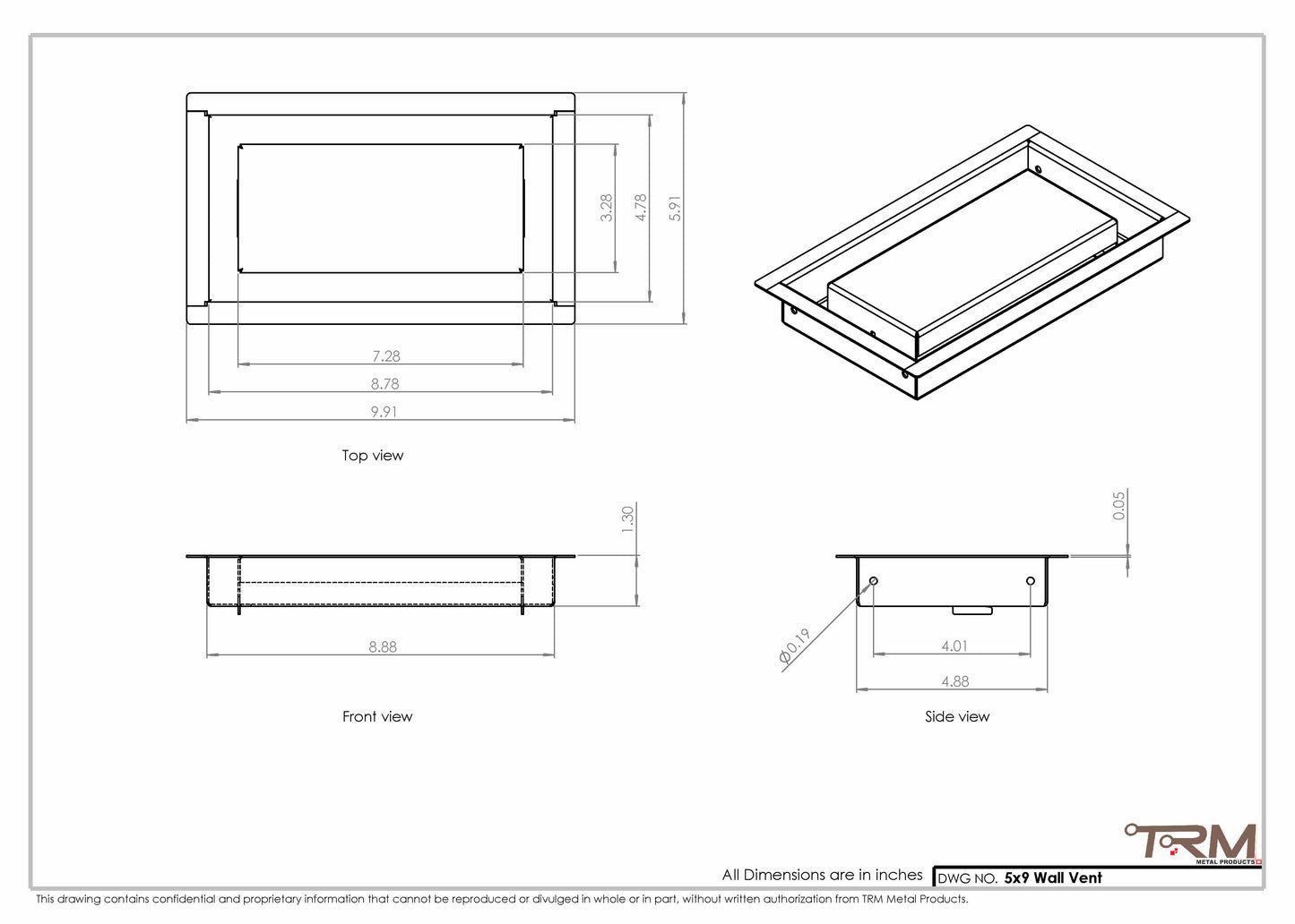 5x9 - Wall Vent - Modern Vent Cover -  Return Air Vent - TRM Metal  9x5