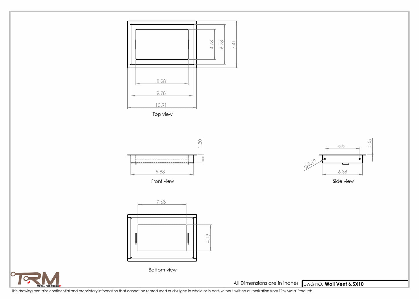 6.5x10 - Wall Vent - Modern Vent Cover -  Return Air Vent - TRM Metal  10x6.5