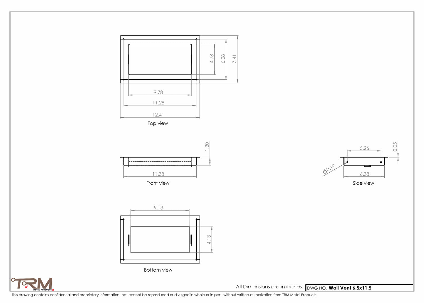 6.5x11.5 - Wall Vent - Modern Vent Cover -  Return Air Vent - TRM Metal  11.5x6.5