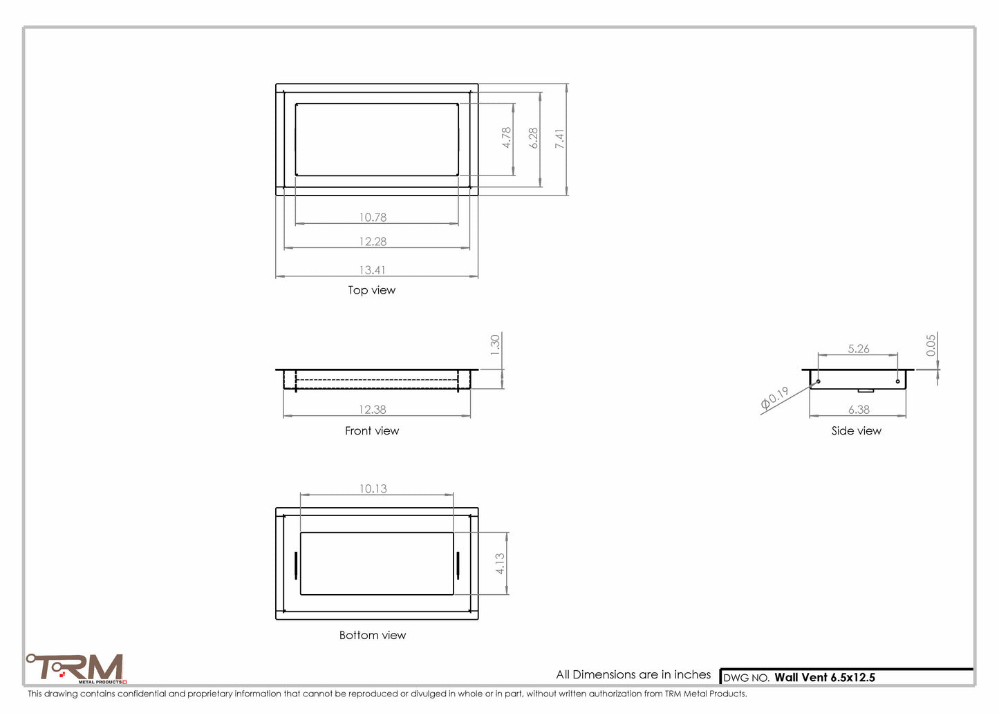 6.5x12.5 - Wall Vent - Modern Vent Cover -  Return Air Vent - TRM Metal  12.5x6.5