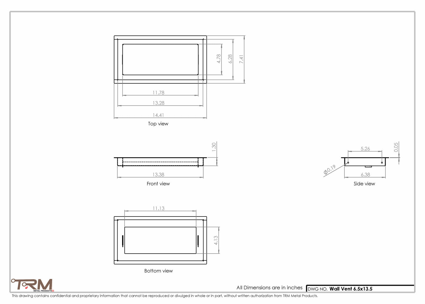 6.5x13.5 - Wall Vent - Modern Vent Cover -  Return Air Vent - TRM Metal  13.5x6.5