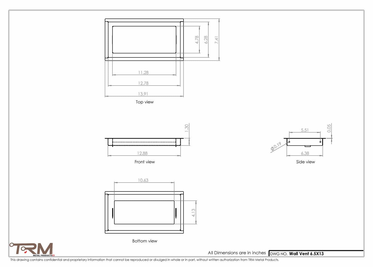 6.5x13 - Wall Vent - Modern Vent Cover -  Return Air Vent - TRM Metal  13x6.5