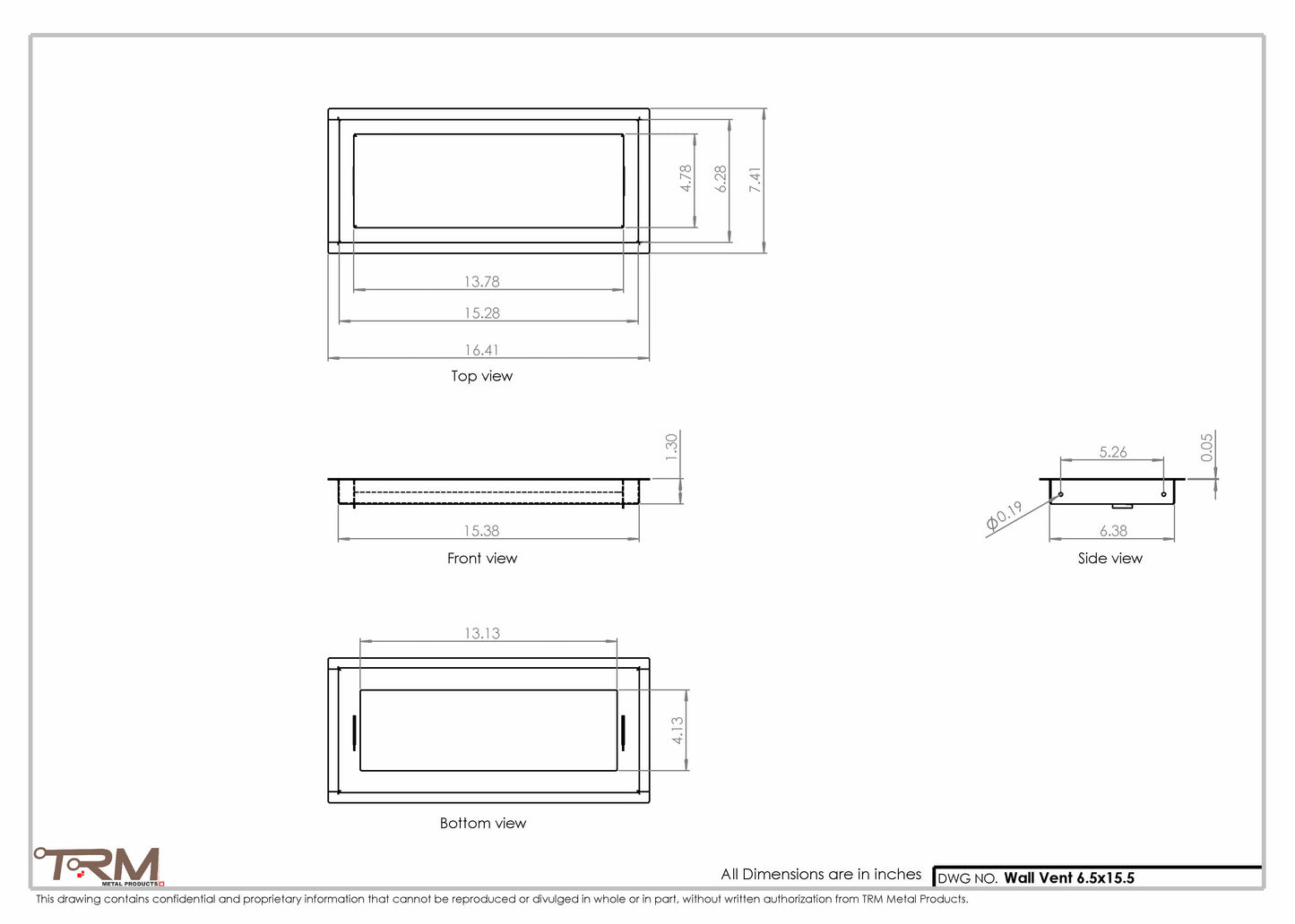 6.5x15.5 - Wall Vent - Modern Vent Cover -  Return Air Vent - TRM Metal  15.5x6.5