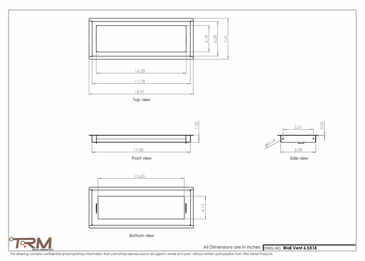 6.5x18 - Wall Vent - Modern Vent Cover -  Return Air Vent - TRM Metal  18x6.5