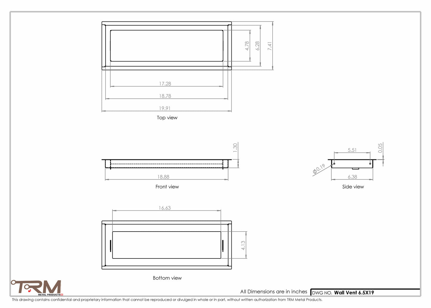 6.5x19 - Wall Vent - Modern Vent Cover -  Return Air Vent - TRM Metal  19x6.5