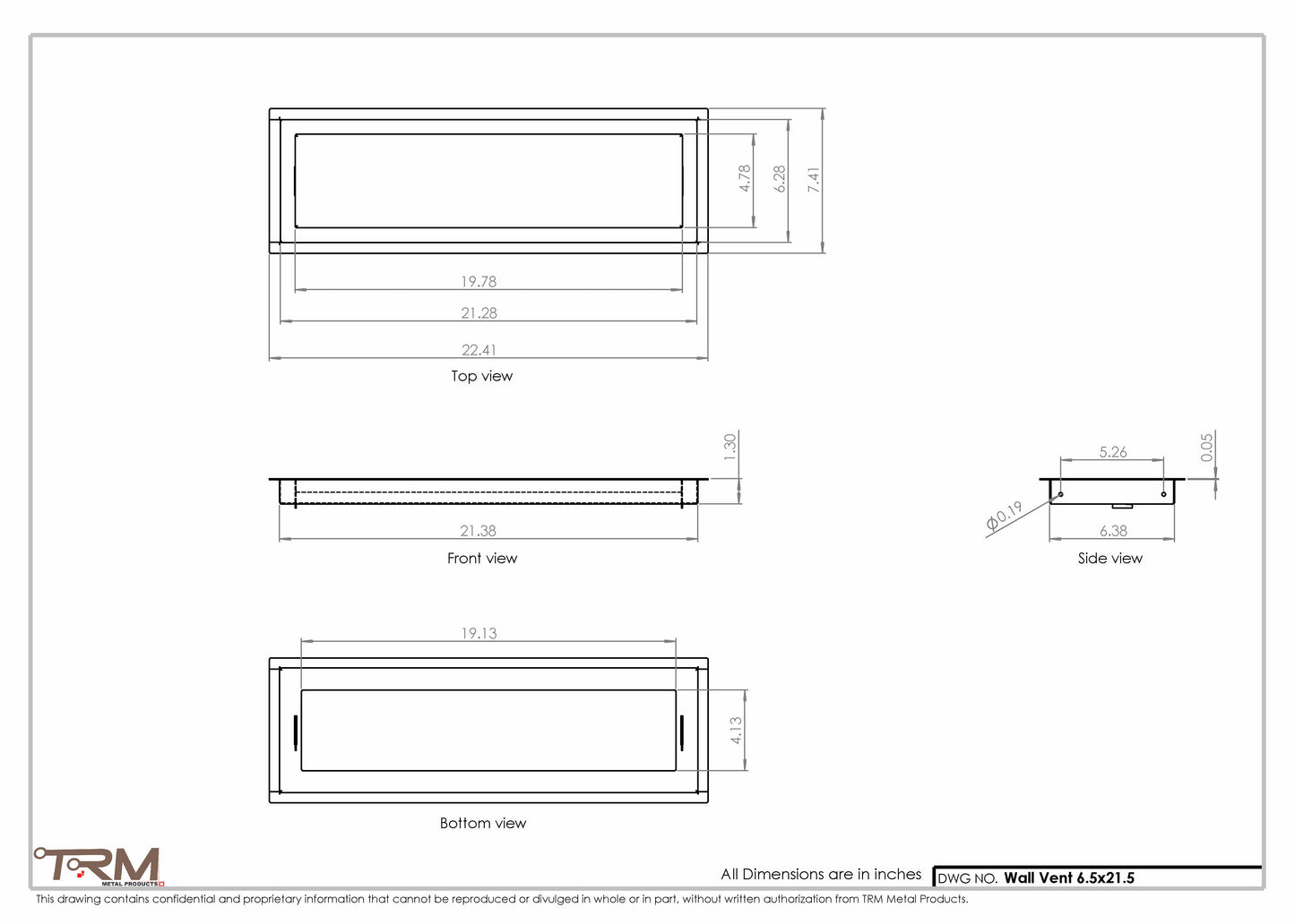 6.5x21.5 - Wall Vent - Modern Vent Cover -  Return Air Vent - TRM Metal  21.5x6.5