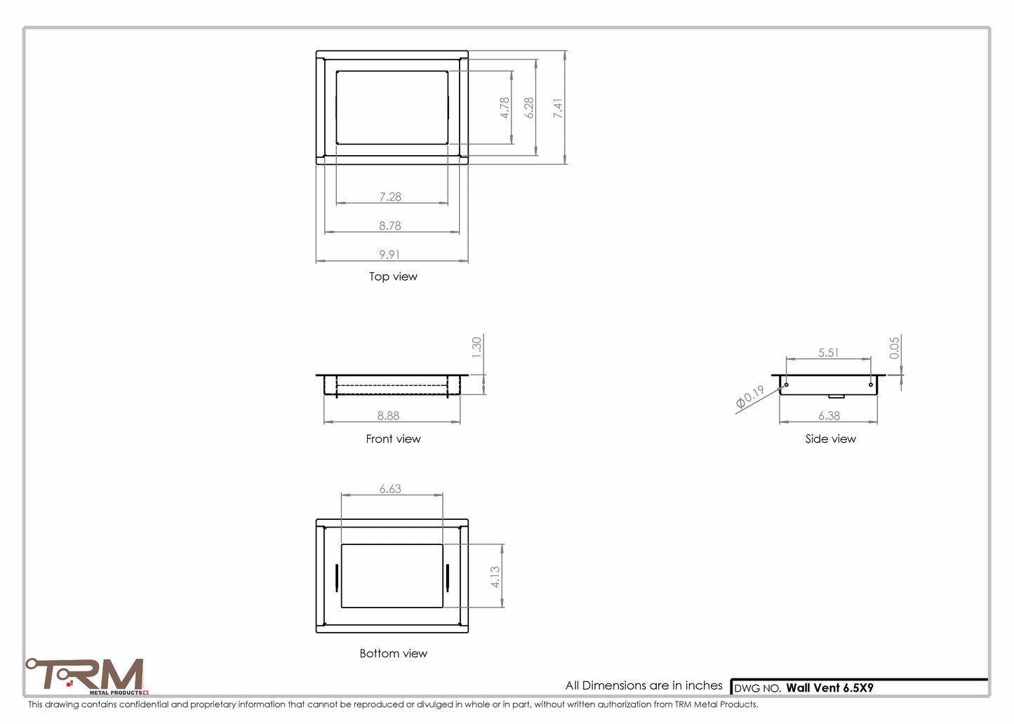 6.5x9 - Wall Vent - Modern Vent Cover -  Return Air Vent - TRM Metal  9x6.5