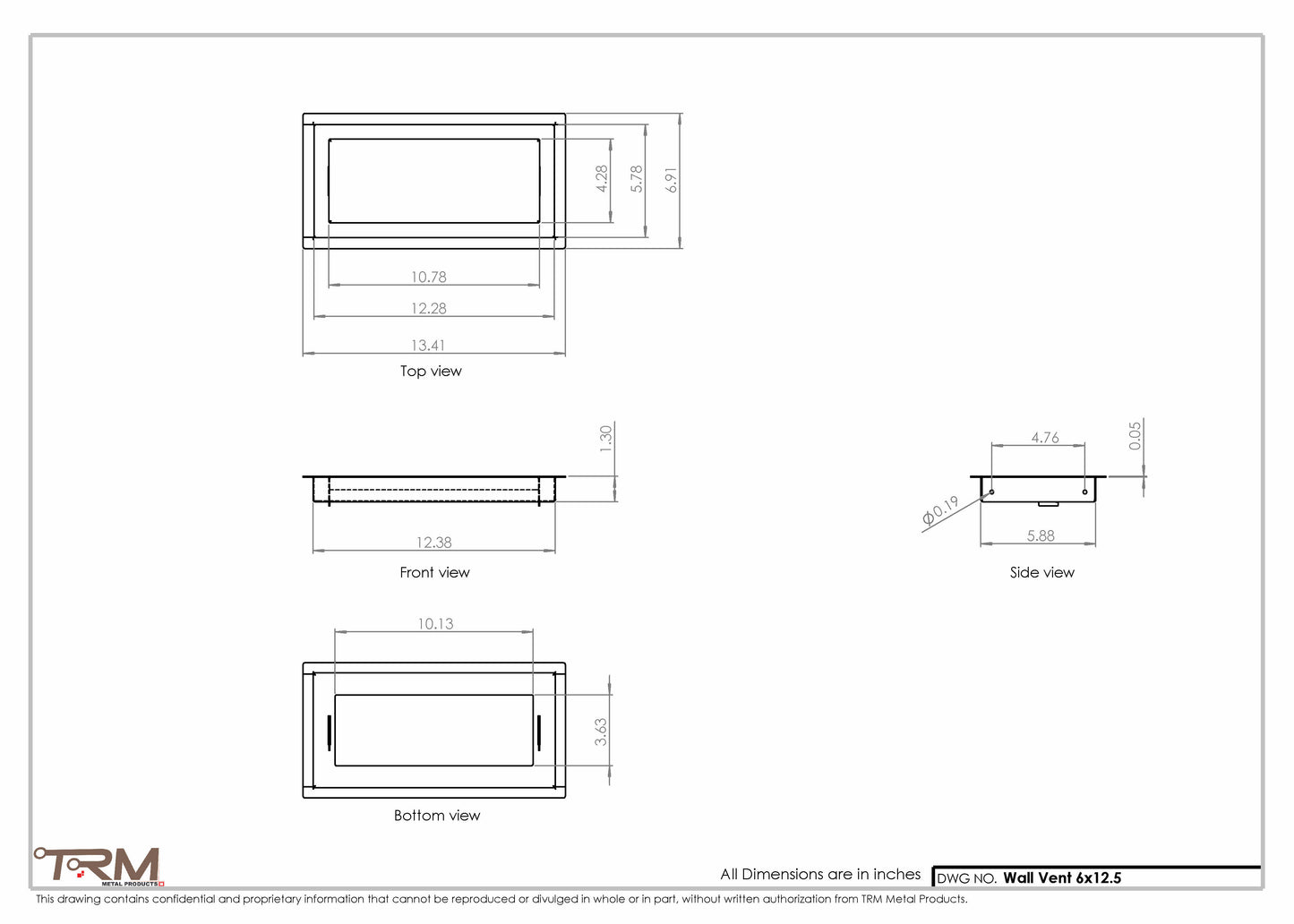 6x12.5 - Wall Vent - Modern Vent Cover -  Return Air Vent - TRM Metal  12.5x6