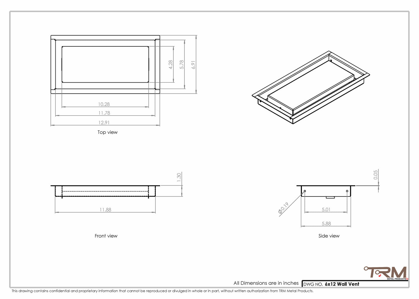 6x12  - Wall Vent - Modern Vent Cover-  Return Air Vent - TRM Metal
