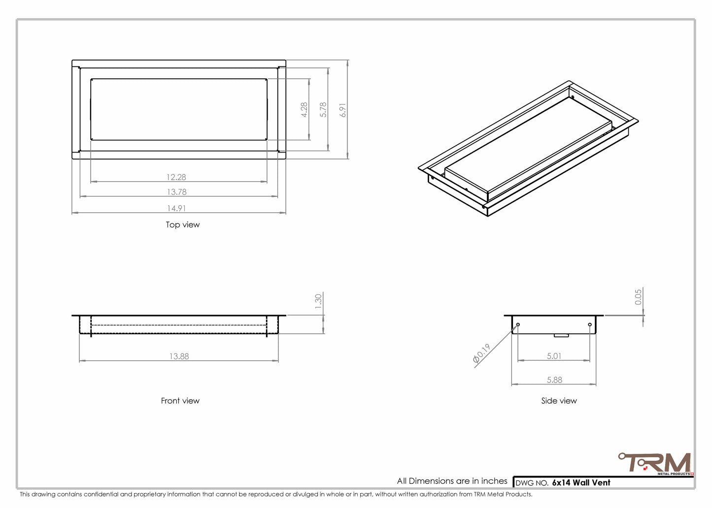6x14  - Wall Vent - Modern Vent Cover - TRM Metal