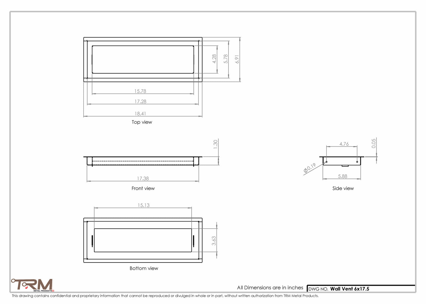 6x17.5 - Wall Vent - Modern Vent Cover -  Return Air Vent - TRM Metal  17.5x6