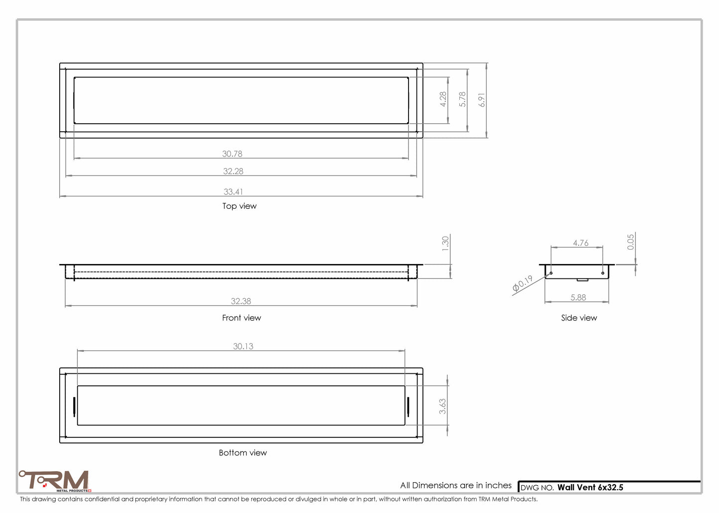 6x32.5 - Wall Vent - Modern Vent Cover -  Return Air Vent - TRM Metal  32.5x6