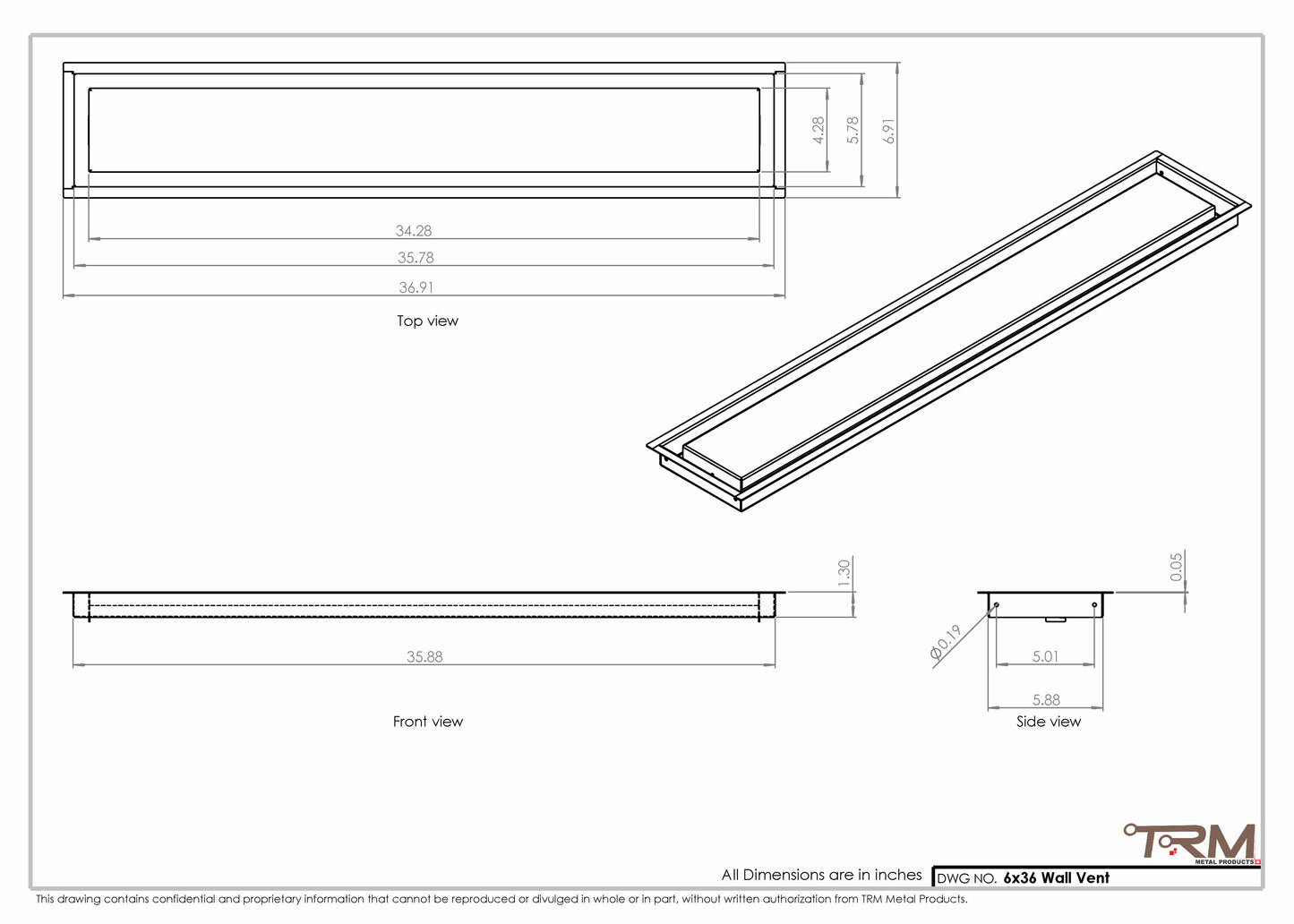 6x36 - Wall Vent - Modern Vent Cover - TRM Metal