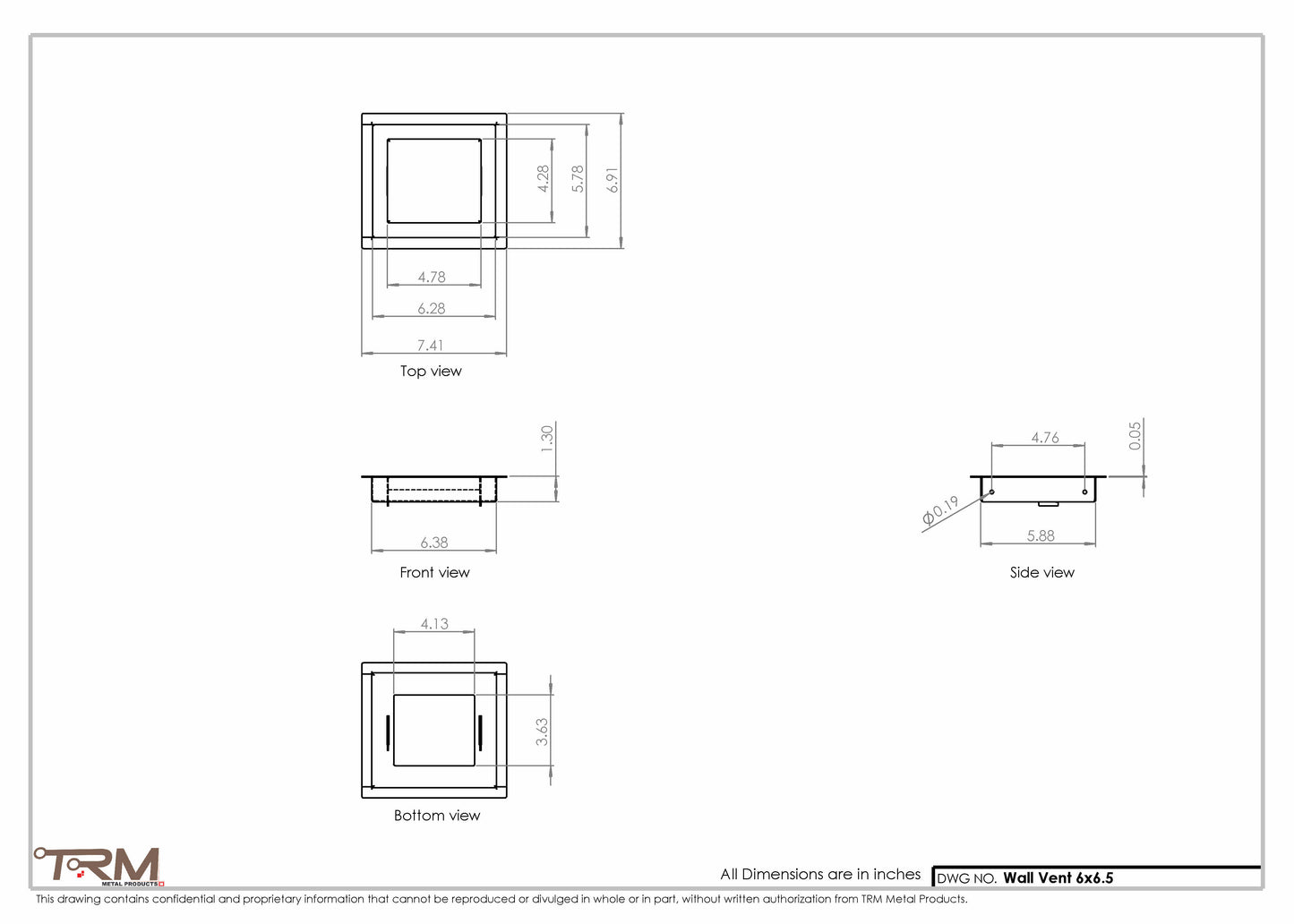 6x6.5 - Wall Vent - Modern Vent Cover -  Return Air Vent - TRM Metal  6.5x6