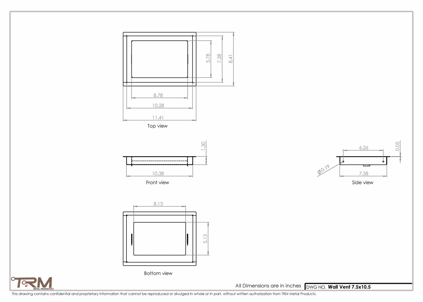 7.5x10.5 - Wall Vent - Modern Vent Cover -  Return Air Vent - TRM Metal  10.5x7.5