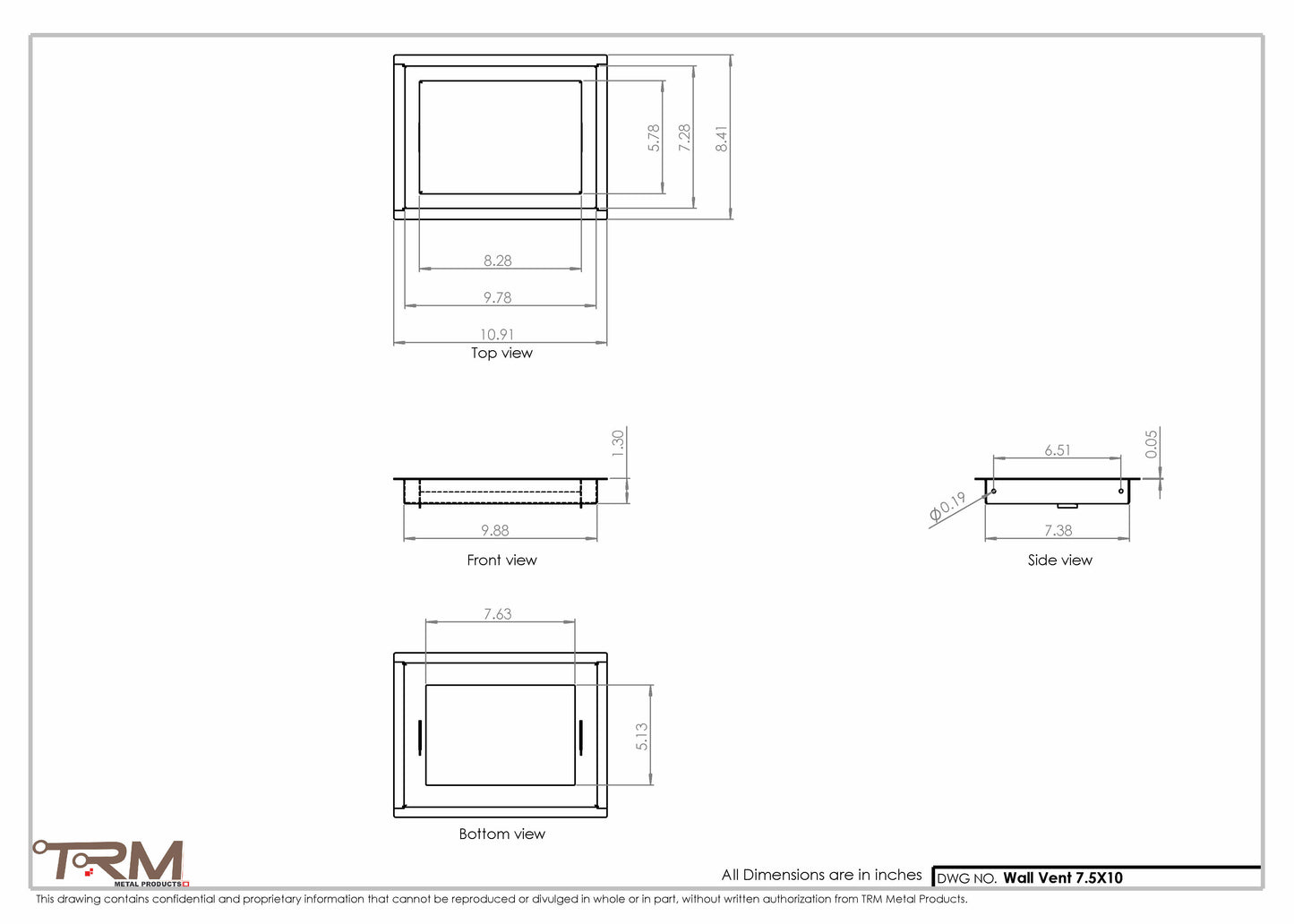 7.5x10 - Wall Vent - Modern Vent Cover -  Return Air Vent - TRM Metal  10x7.5