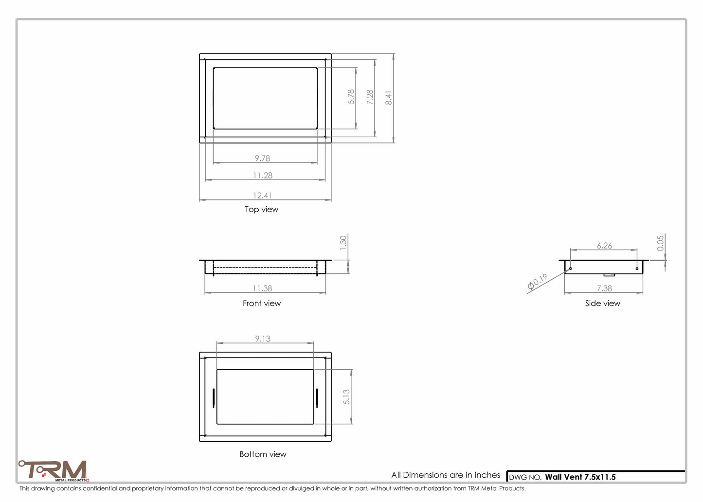 7.5x11.5 - Wall Vent - Modern Vent Cover -  Return Air Vent - TRM Metal  11.5x7.5