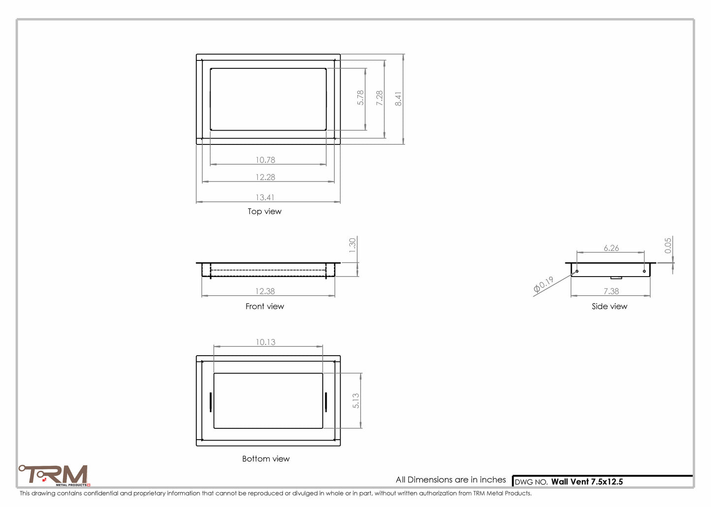 7.5x12.5 - Wall Vent - Modern Vent Cover -  Return Air Vent - TRM Metal  12.5x7.5