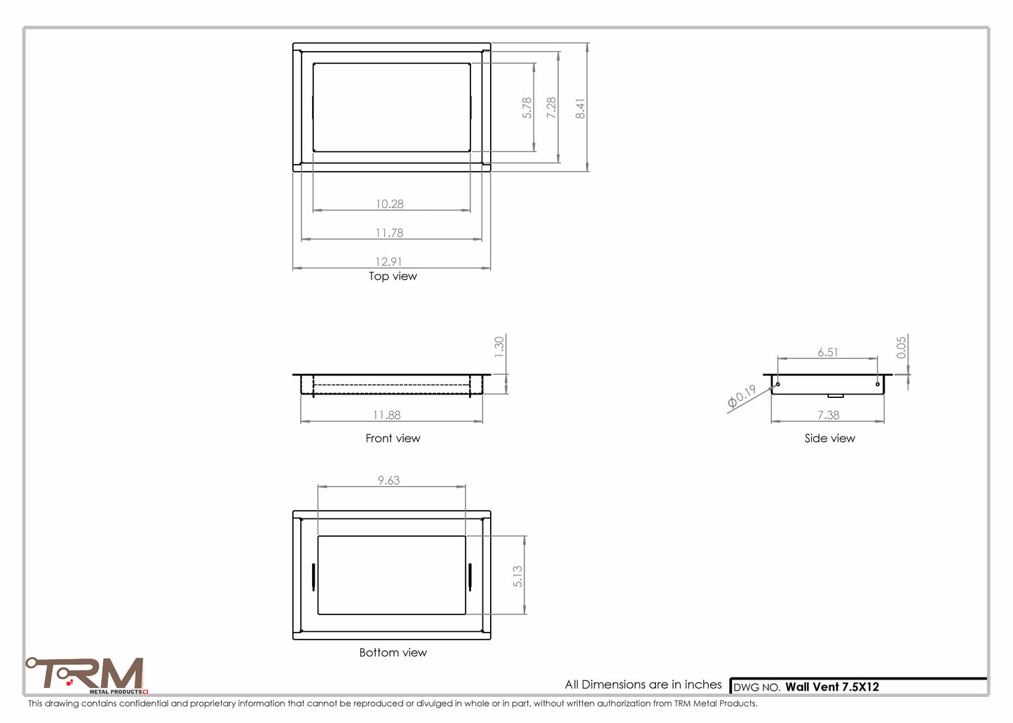 7.5x12 - Wall Vent - Modern Vent Cover -  Return Air Vent - TRM Metal  12x7.5