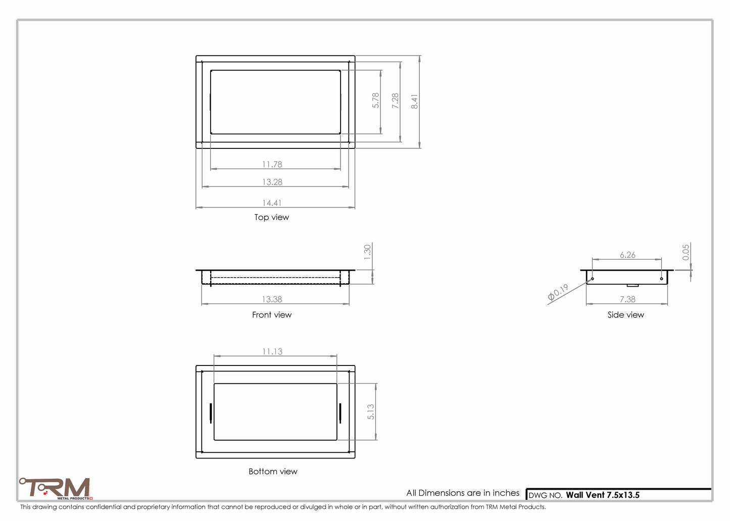 7.5x13.5 - Wall Vent - Modern Vent Cover -  Return Air Vent - TRM Metal  13.5x7.5