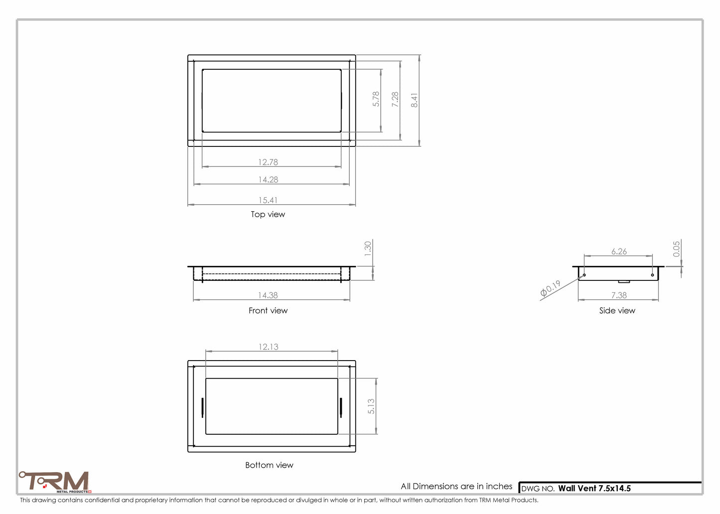 7.5x14.5 - Wall Vent - Modern Vent Cover -  Return Air Vent - TRM Metal  14.5x7.5