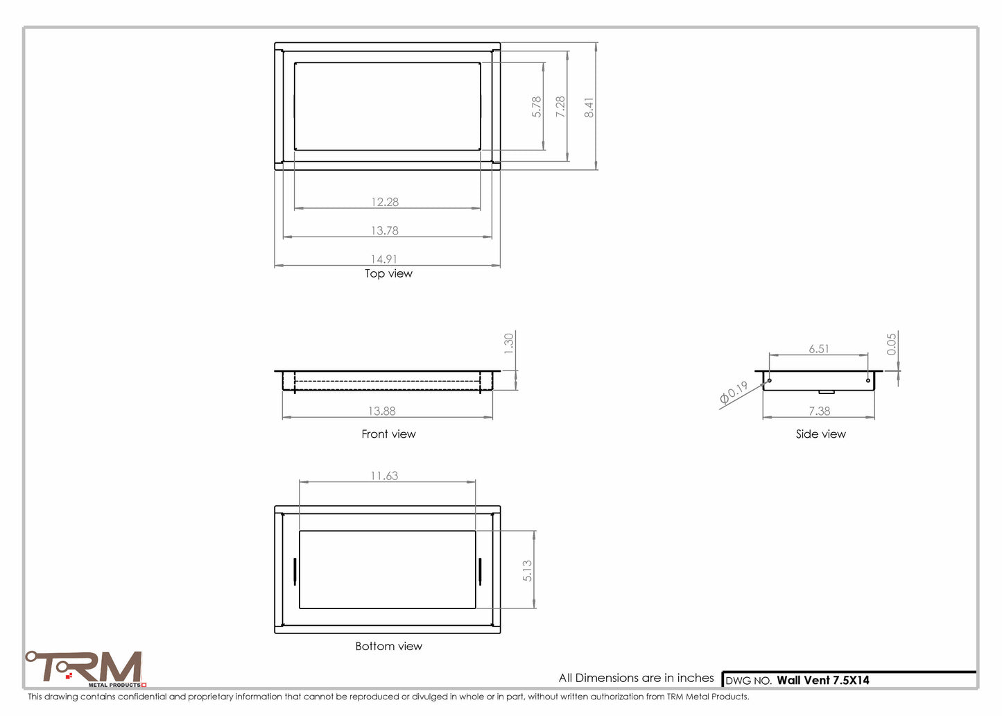 7.5x14 - Wall Vent - Modern Vent Cover -  Return Air Vent - TRM Metal  14x7.5