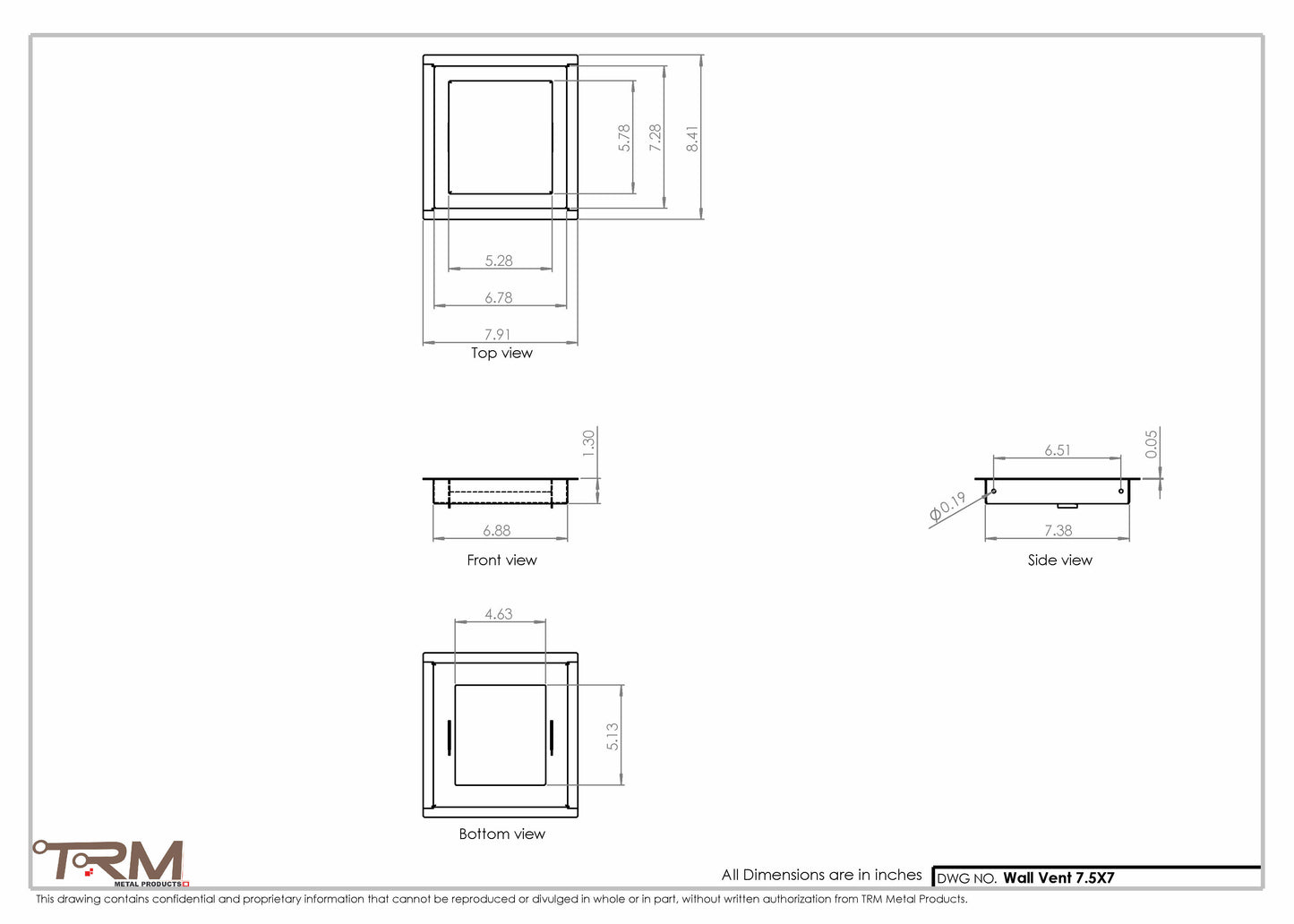 7.5x7 - Wall Vent - Modern Vent Cover -  Return Air Vent - TRM Metal  7x7.5